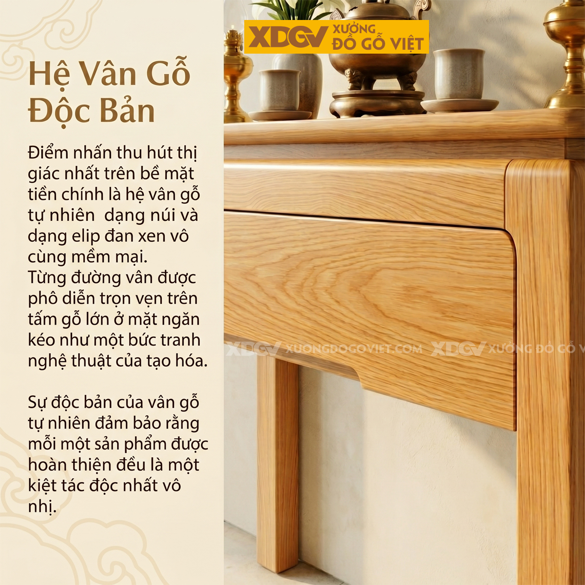 Án Gian Thờ Tối Giản Gỗ Sồi Mỹ Thiết Kế Ngăn Kéo Rộng Rãi