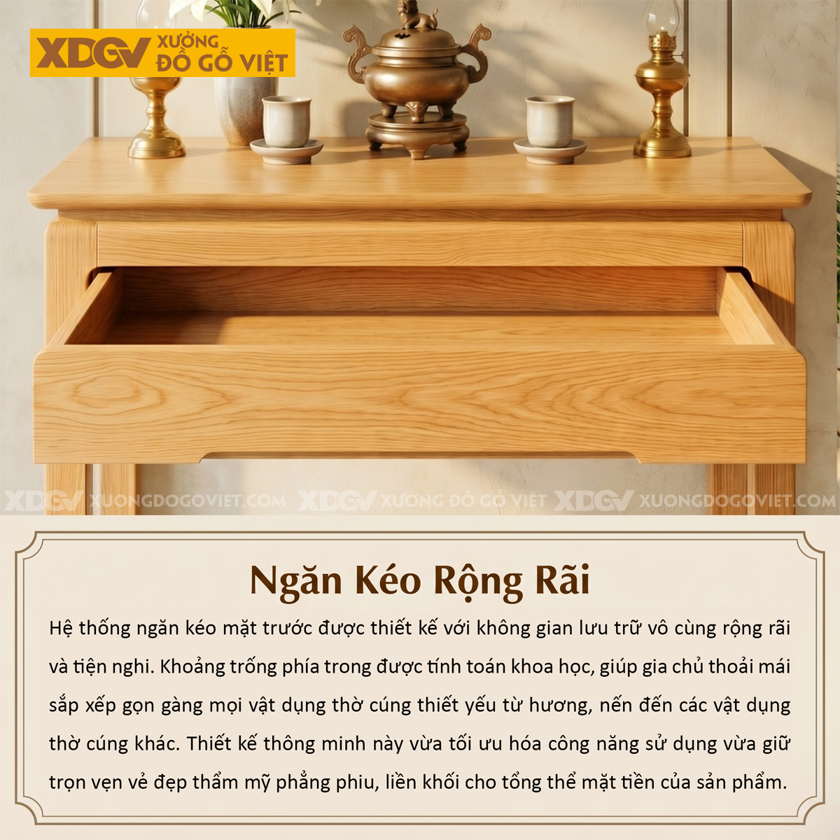 Án Gian Thờ Tối Giản Gỗ Sồi Mỹ Thiết Kế Ngăn Kéo Rộng Rãi