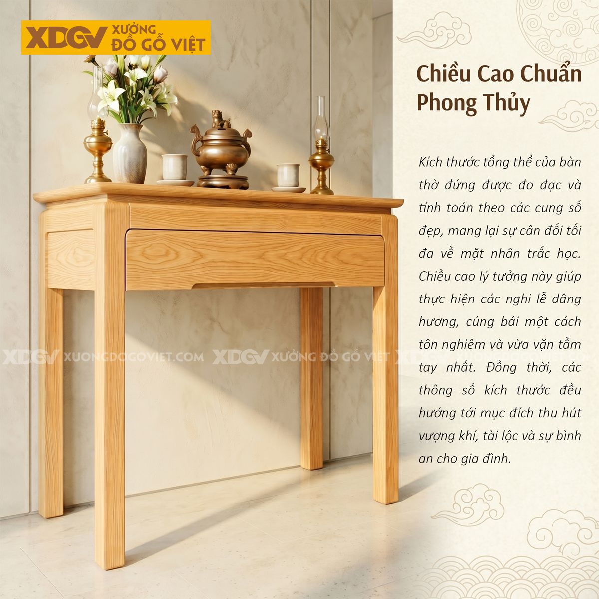 Án Gian Thờ Tối Giản Gỗ Sồi Mỹ Thiết Kế Ngăn Kéo Rộng Rãi