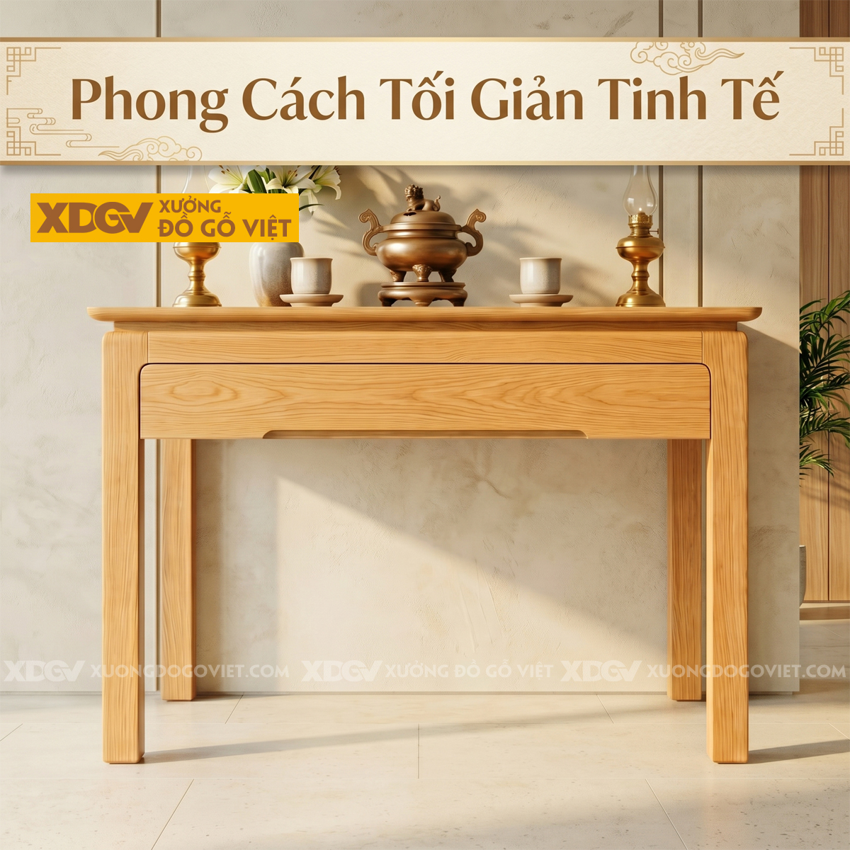 Án Gian Thờ Tối Giản Gỗ Sồi Mỹ Thiết Kế Ngăn Kéo Rộng Rãi
