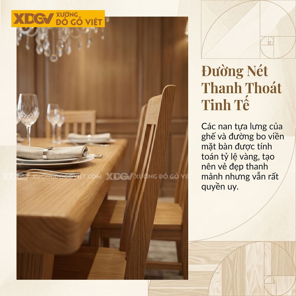 Bàn Ăn Gỗ Sồi 6 Ghế Chân Hình Thang Ngược Vững Chãi