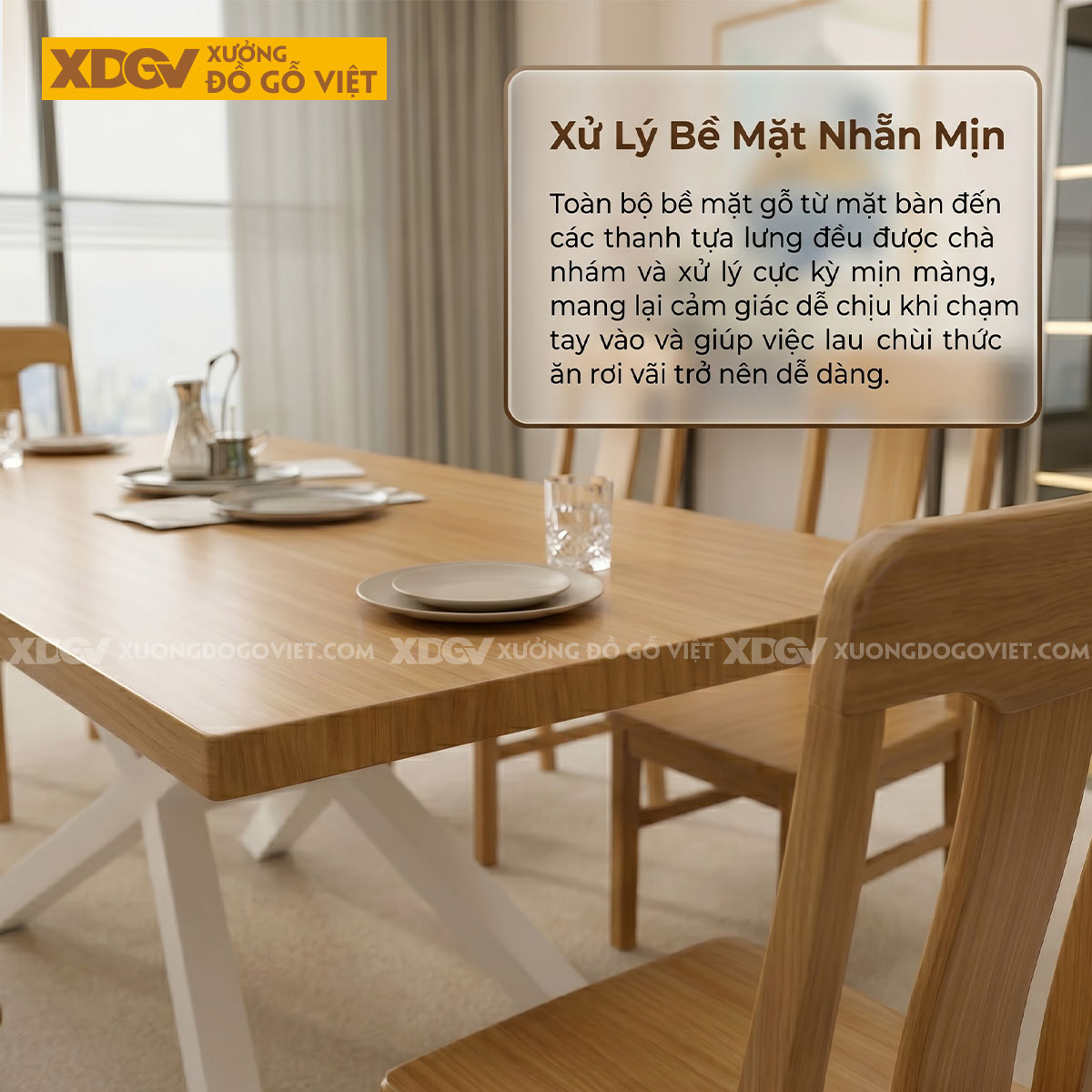 Bàn Ăn Gỗ Sồi Hiện Đại Thiết Kế Chân Đan Chéo Độc Đáo