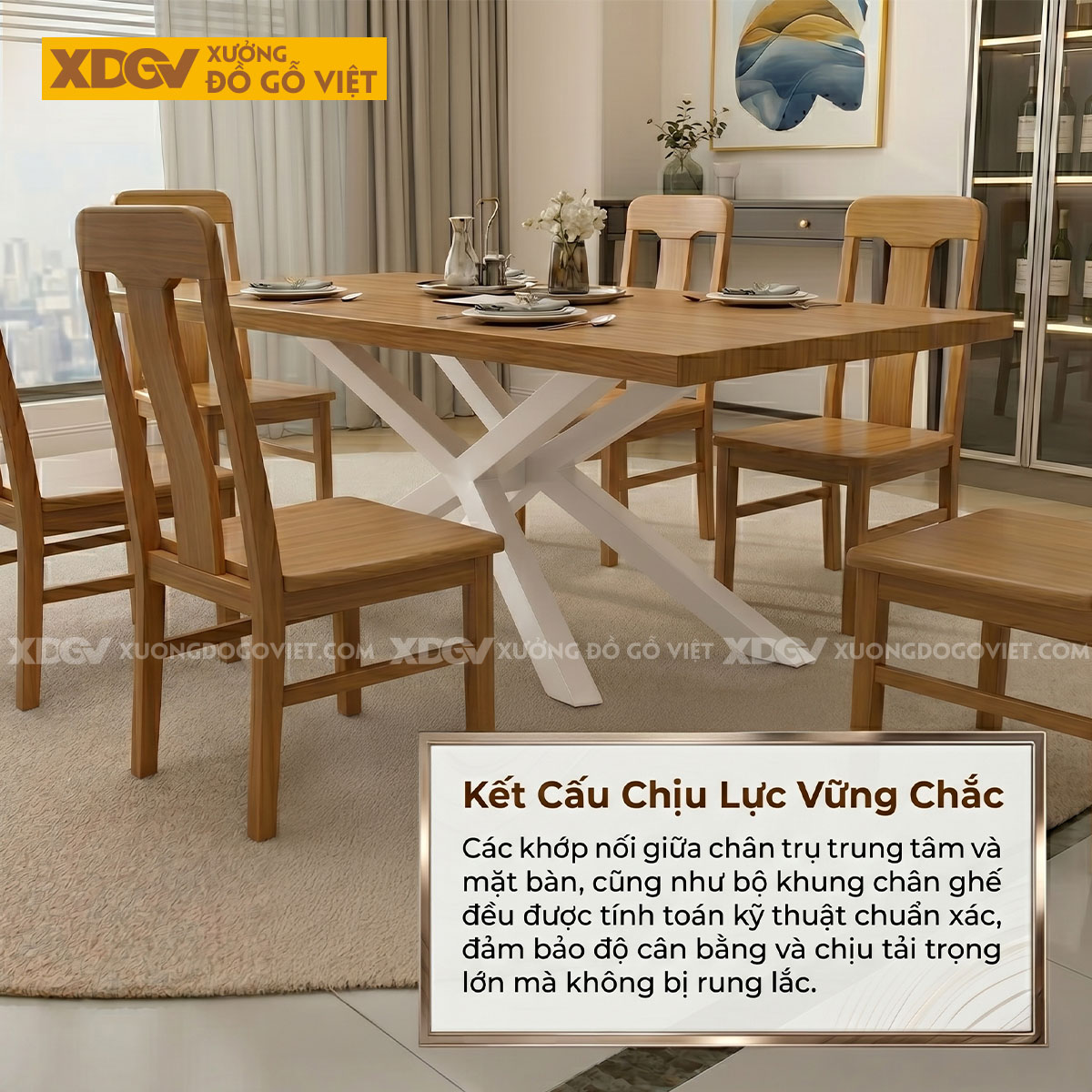 Bàn Ăn Gỗ Sồi Hiện Đại Thiết Kế Chân Đan Chéo Độc Đáo