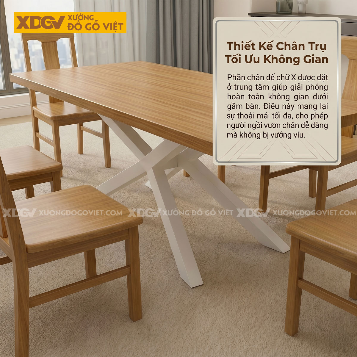 Bàn Ăn Gỗ Sồi Hiện Đại Thiết Kế Chân Đan Chéo Độc Đáo