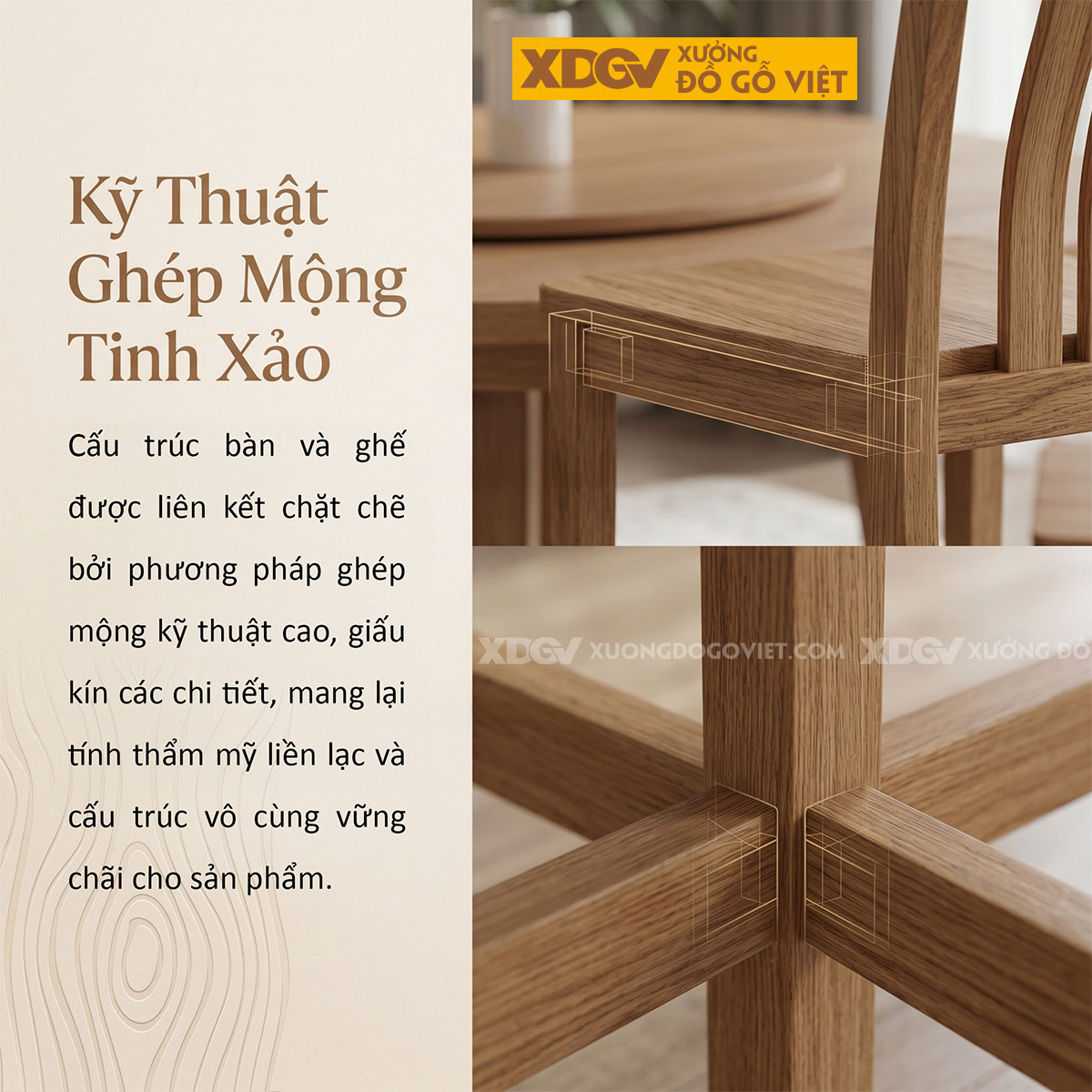 Bàn Ăn Gỗ Sồi Mâm Xoay Lazy Susan Chân Đế Chữ X Độc Đáo