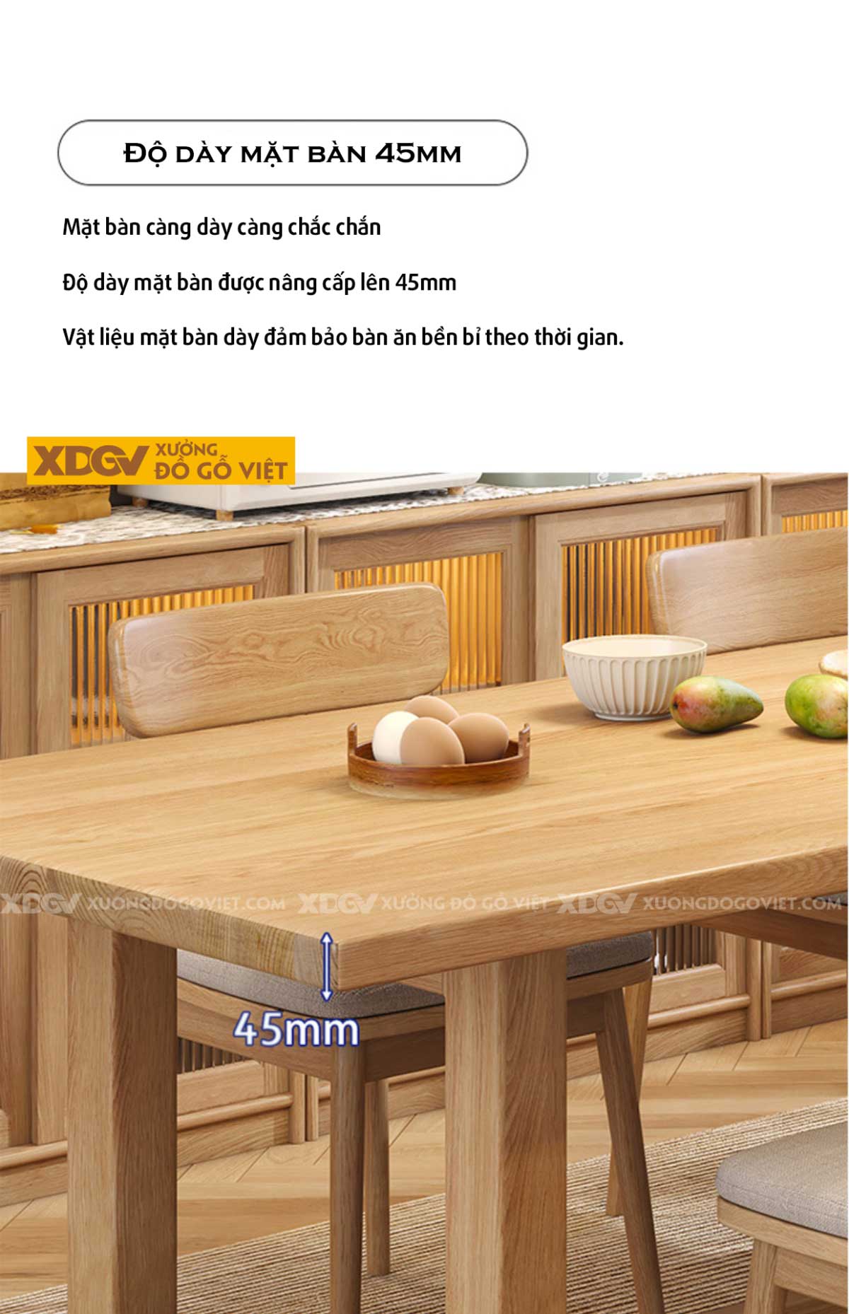 Bàn Ăn Gỗ Sồi Tự Nhiên Mặt Dày 4 Ghế Tựa Lưng Cong