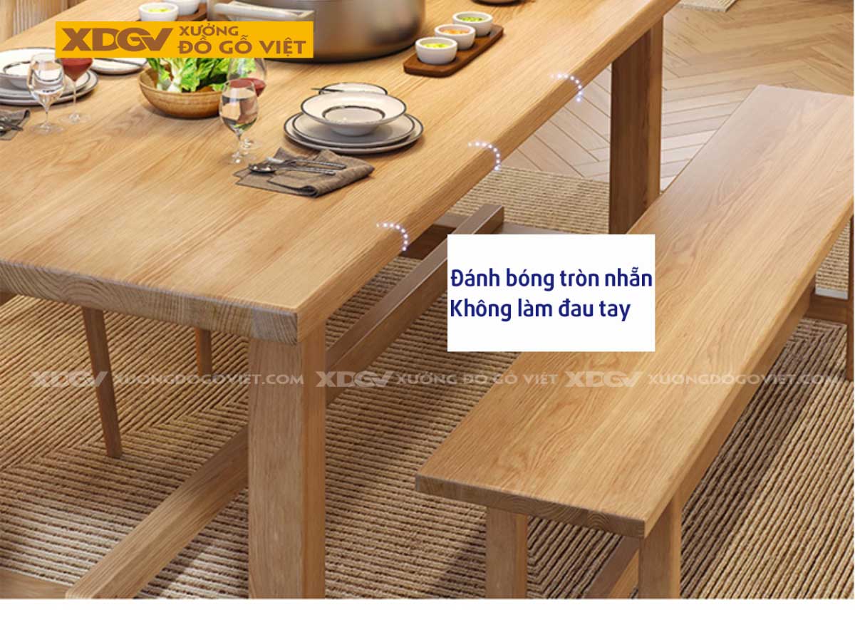 Bàn Ăn Gỗ Sồi Tự Nhiên Mặt Dày 4 Ghế Tựa Lưng Cong