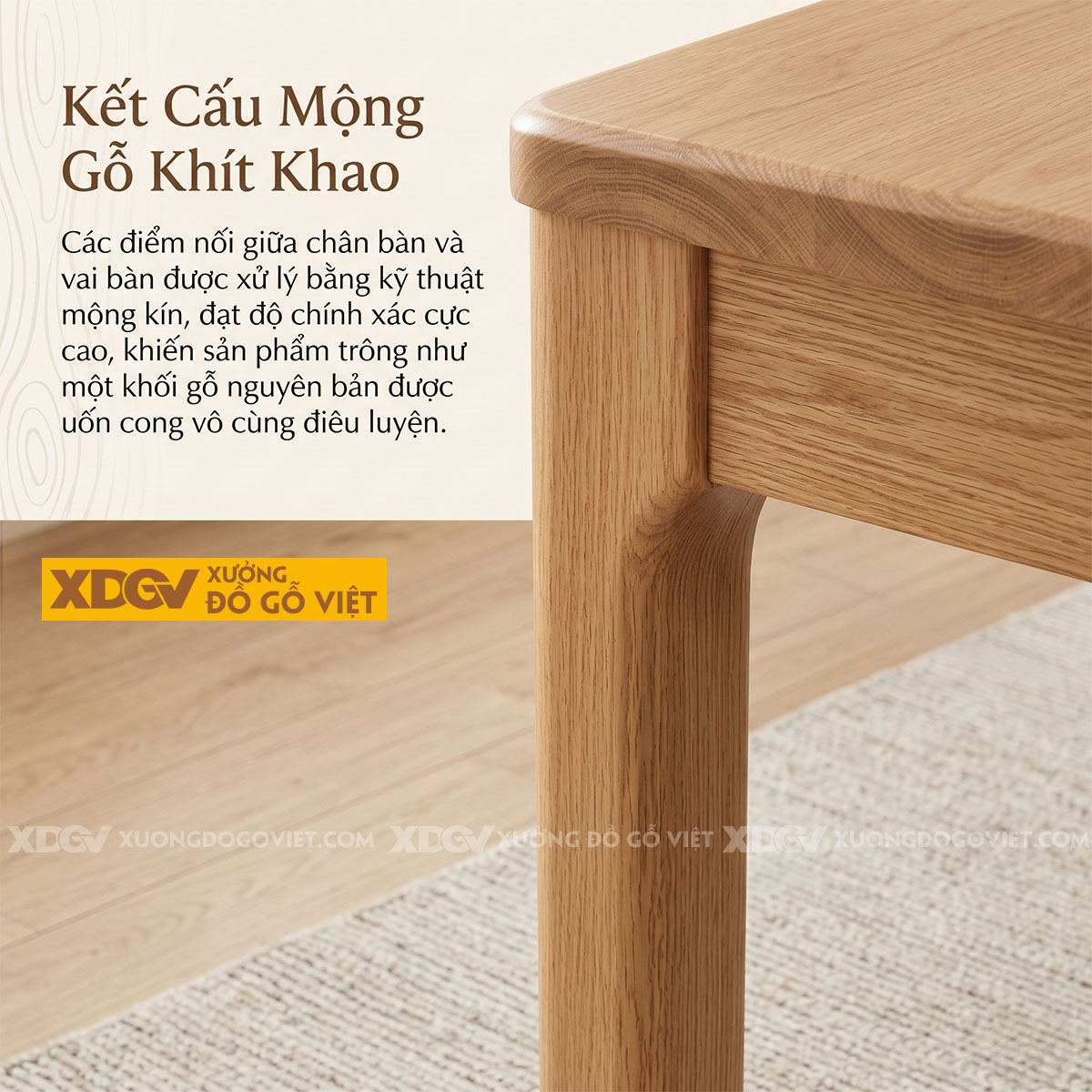 Bàn Ăn Gỗ Sồi Vát Cạnh Chân Trụ Vuông 6 Ghế Hiện Đại