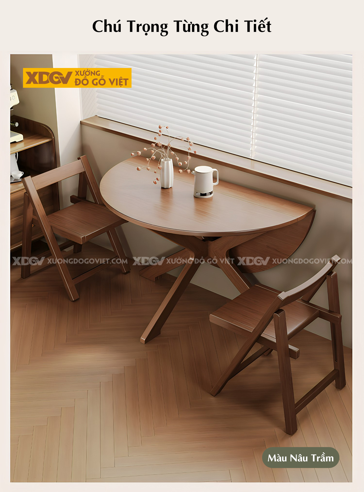 Bàn Ăn Phòng Bếp Gỗ Sồi Bàn Tròn Thông Minh Gấp Gọn Đa Năng