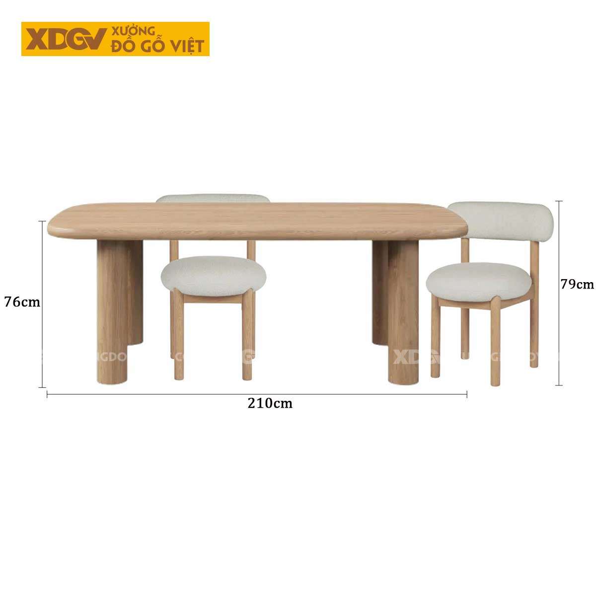 Bàn Ăn Vuông Phòng Bếp Thiết Kế Bo Tròn Kèm Chân Trụ Mềm Mại