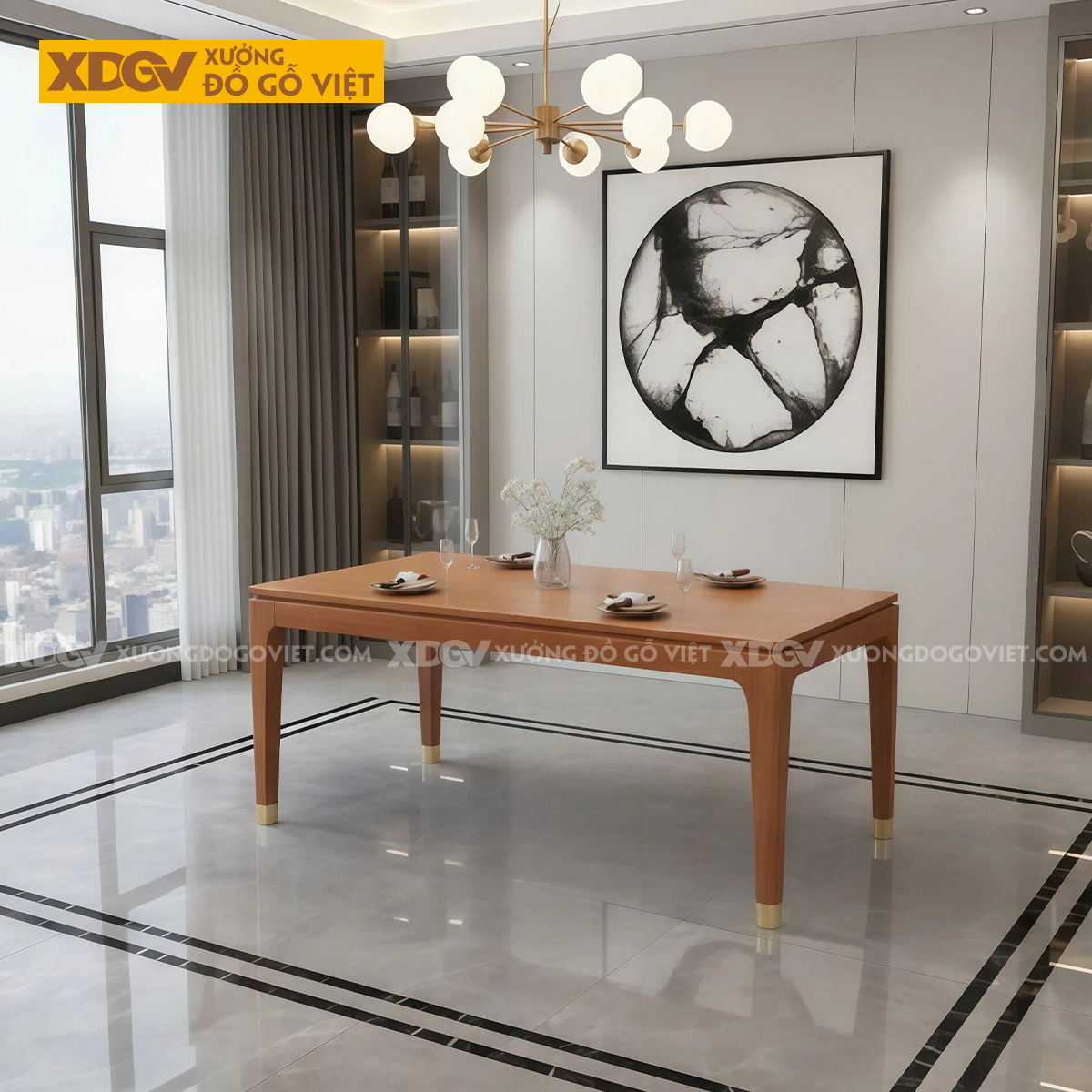 Bàn Ghế Ăn Gỗ Gõ 6 Ghế Phong Cách Trung Hoa Thanh Lịch