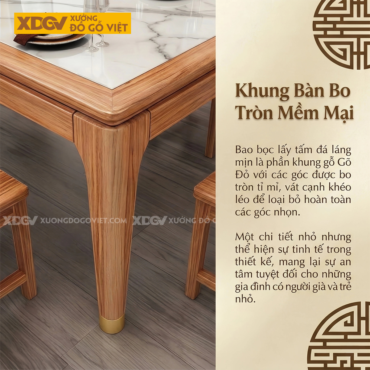 Bàn Ghế Ăn Gỗ Gõ 6 Ghế Phong Cách Trung Hoa Thanh Lịch