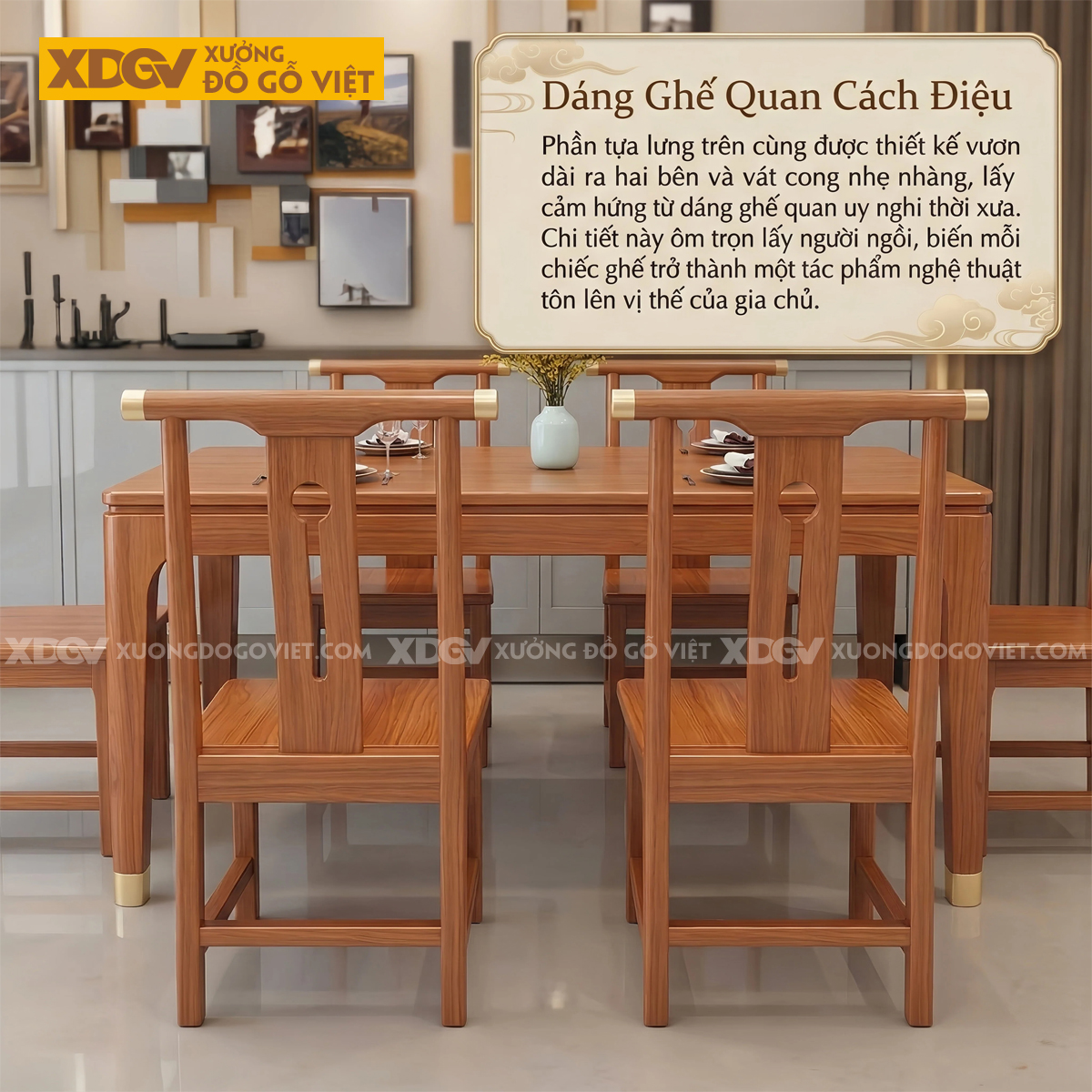 Bàn Ghế Ăn Gỗ Gõ 6 Ghế Phong Cách Trung Hoa Thanh Lịch