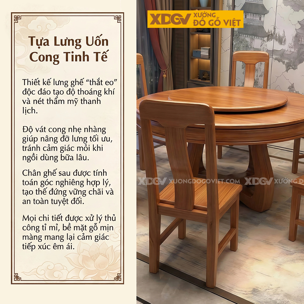 Bàn Ghế Ăn Gỗ Gõ Đỏ Thiết Kế Mâm Xoay Tiện Nghi