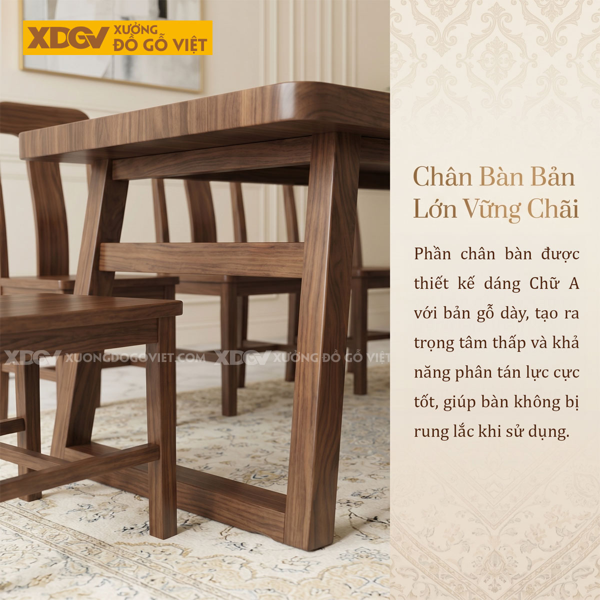 Bàn Ghế Ăn Gỗ Óc Chó Chân Chữ A Ghế Tựa Lưng Cao Hiện Đại