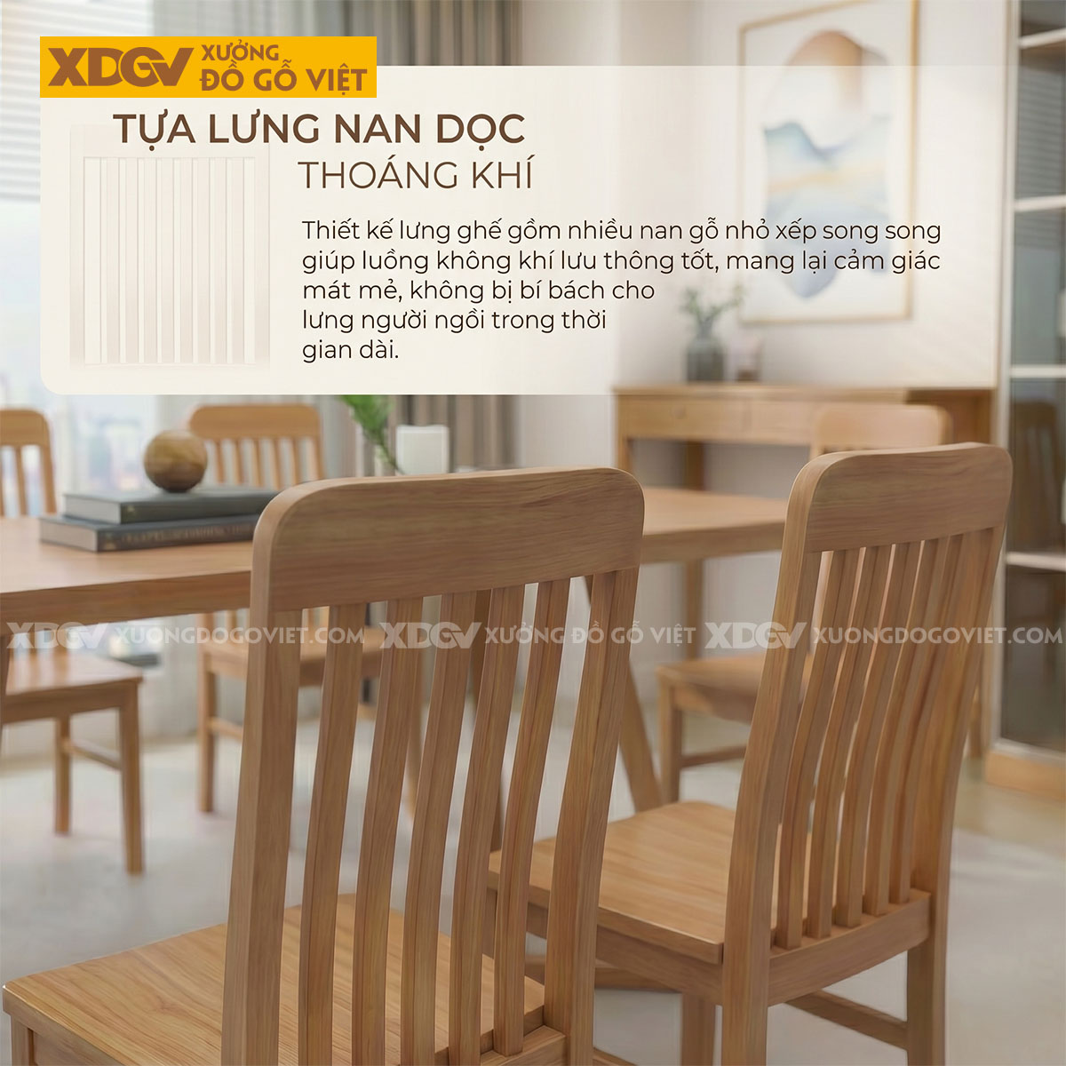 Bàn Ghế Ăn Gỗ Sồi Chân Đế Chữ V Phong Cách Bắc Âu