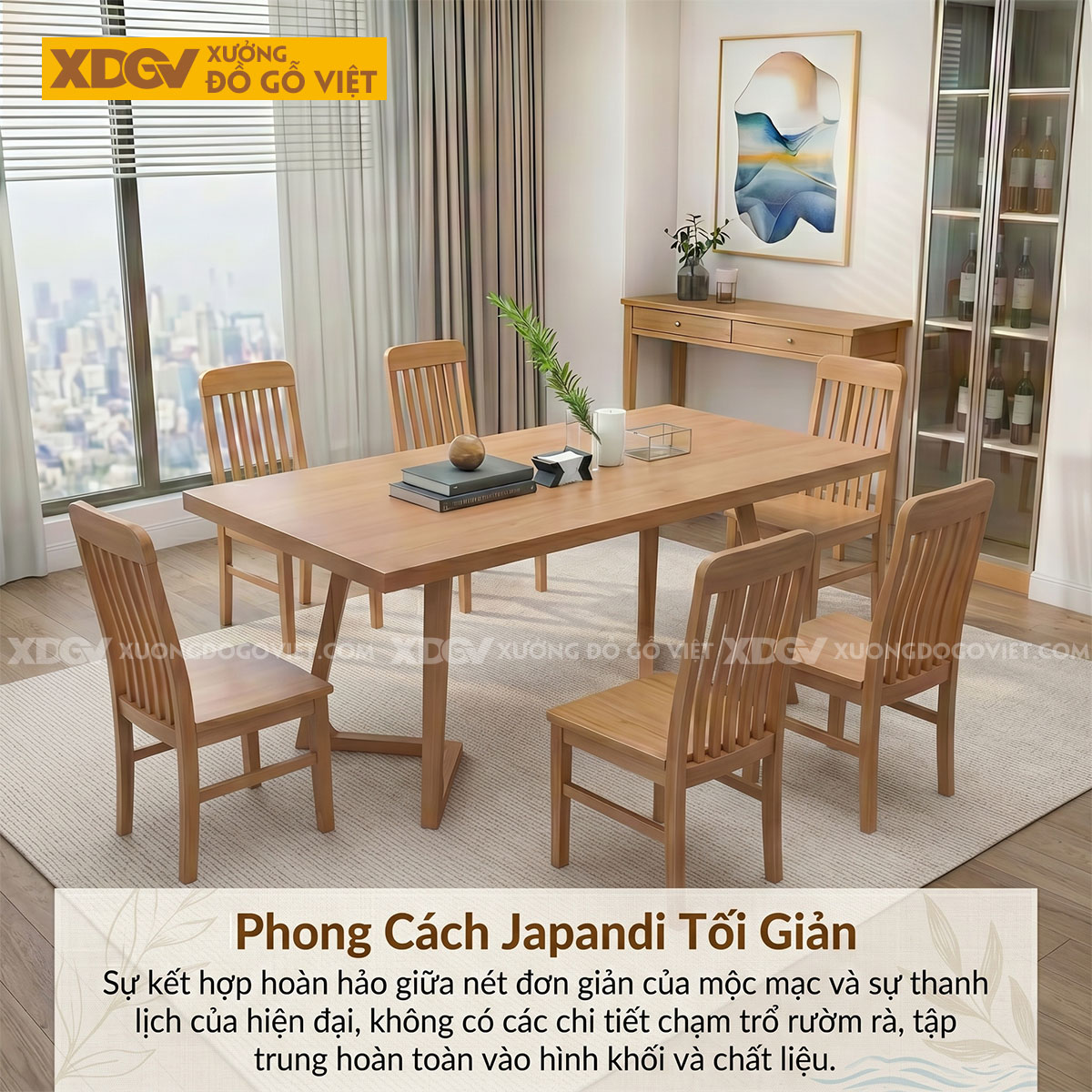 Bàn Ghế Ăn Gỗ Sồi Chân Đế Chữ V Phong Cách Bắc Âu