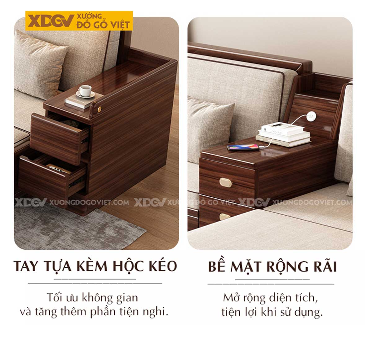 Bàn Ghế Gỗ Óc Chó Cao Cấp Kiểu Hộp Có Ngăn Lưu Trữ