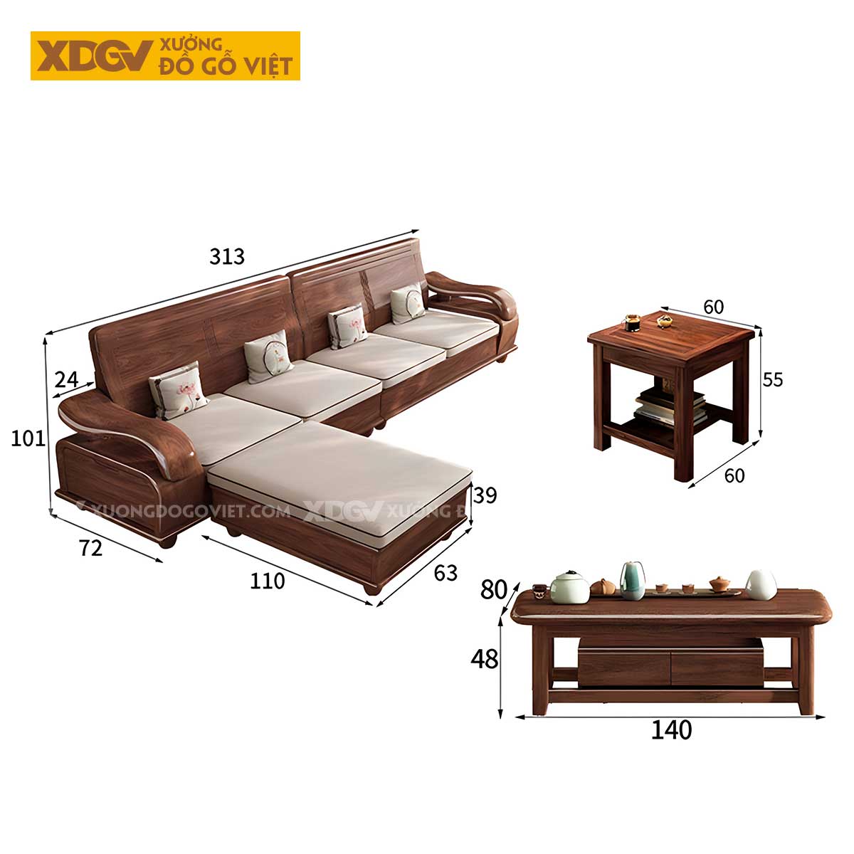 Bàn Ghế Gỗ Óc Chó Cao Cấp Tay Cuộn Vân Long