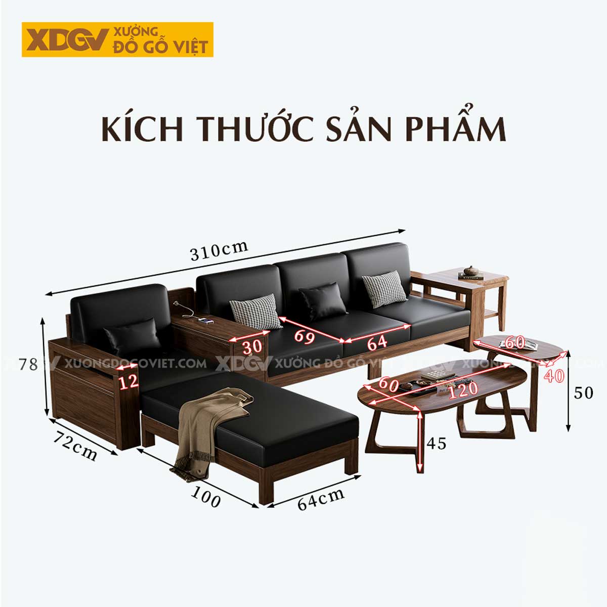 Bàn Ghế Gỗ Óc Chó Kiểu Tay Vuông Dày Mặt Ngồi và Tựa Lưng Nệm