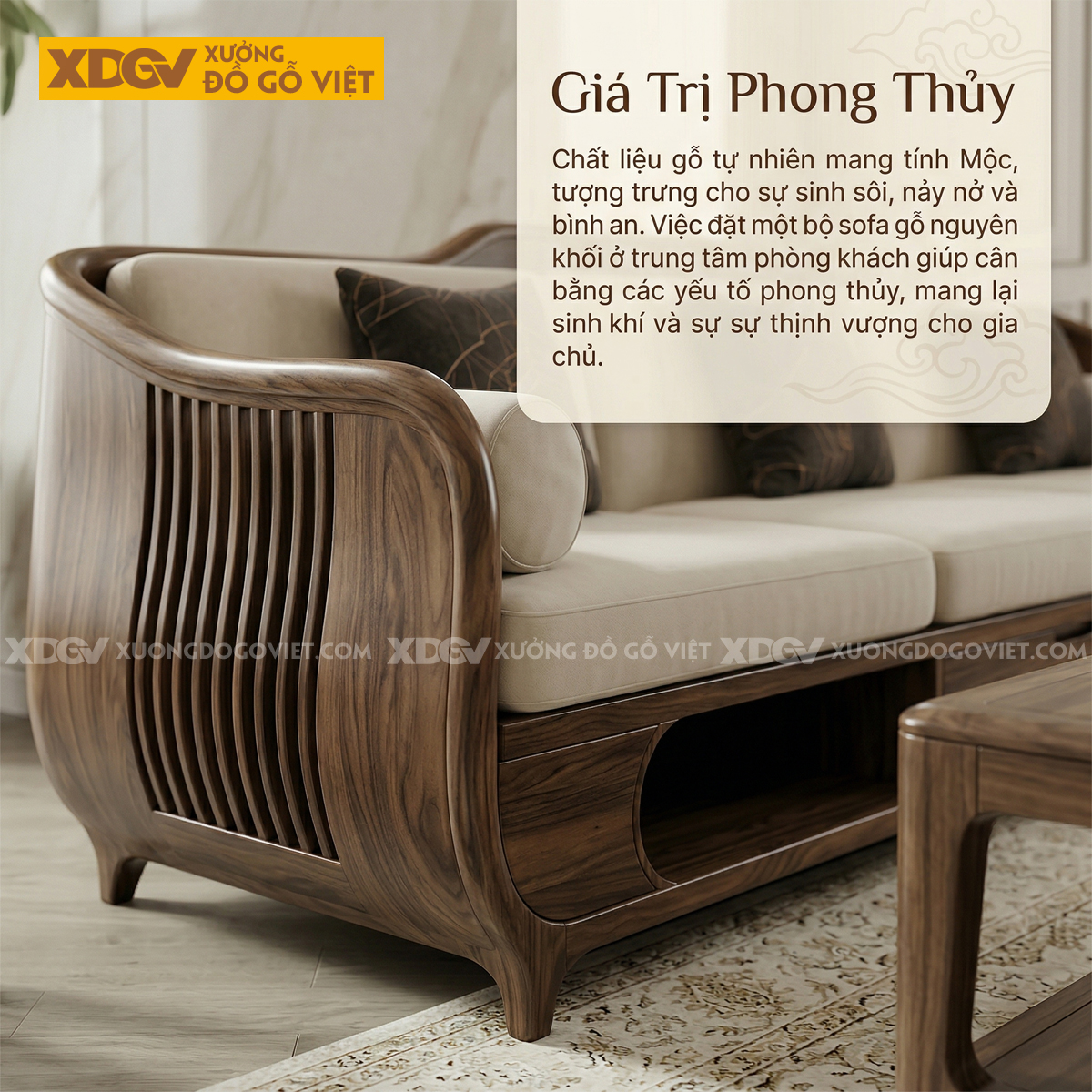 Bàn Ghế Sofa Hiện Đại Gỗ Óc Chó Dáng Thuyền Bo Cong Mềm Mại