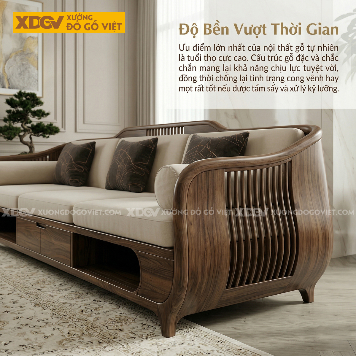 Bàn Ghế Sofa Hiện Đại Gỗ Óc Chó Dáng Thuyền Bo Cong Mềm Mại