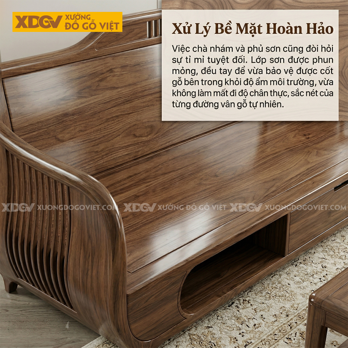 Bàn Ghế Sofa Hiện Đại Gỗ Óc Chó Dáng Thuyền Bo Cong Mềm Mại
