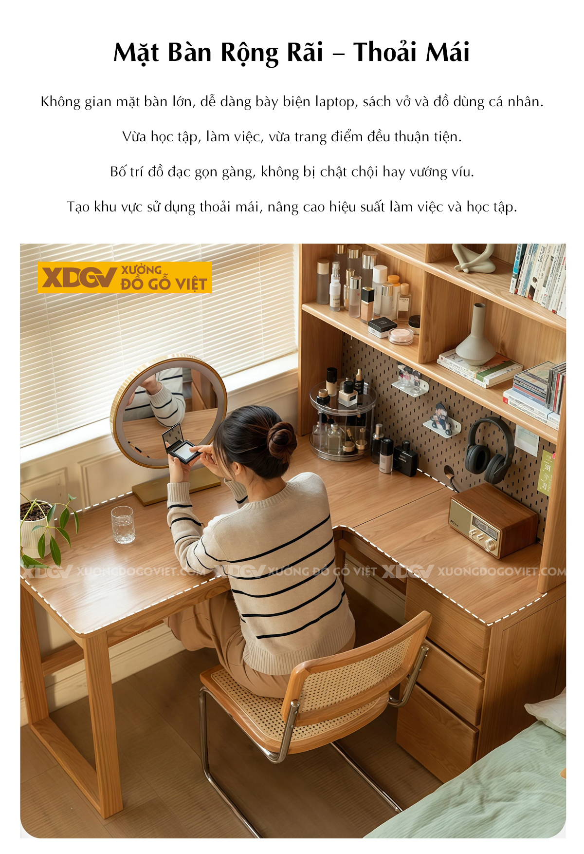 Bàn Học Góc L Công Thái Học Kết Hợp Kệ Sách Đa Năng