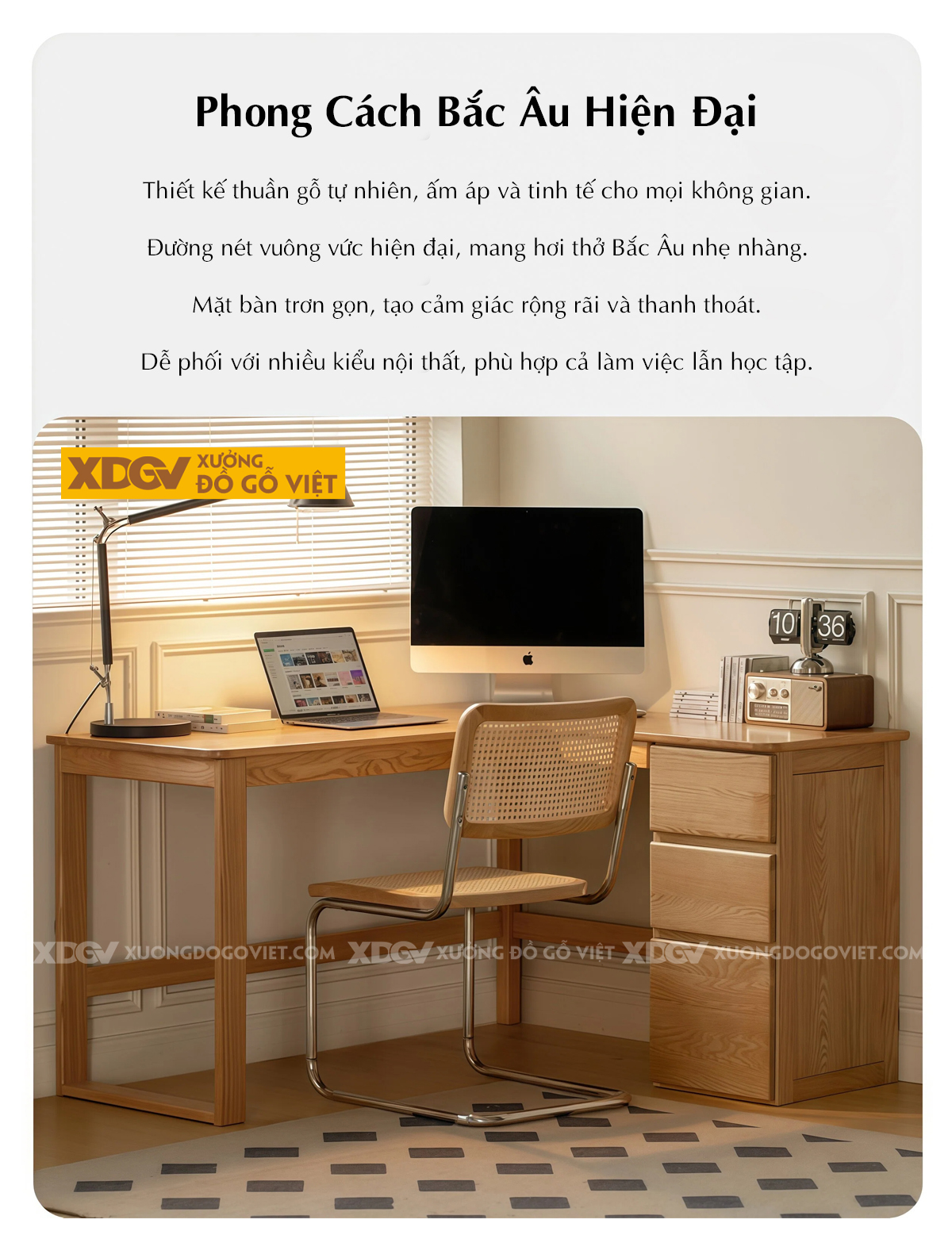 Bàn Học Góc L Công Thái Học Kết Hợp Kệ Sách Đa Năng