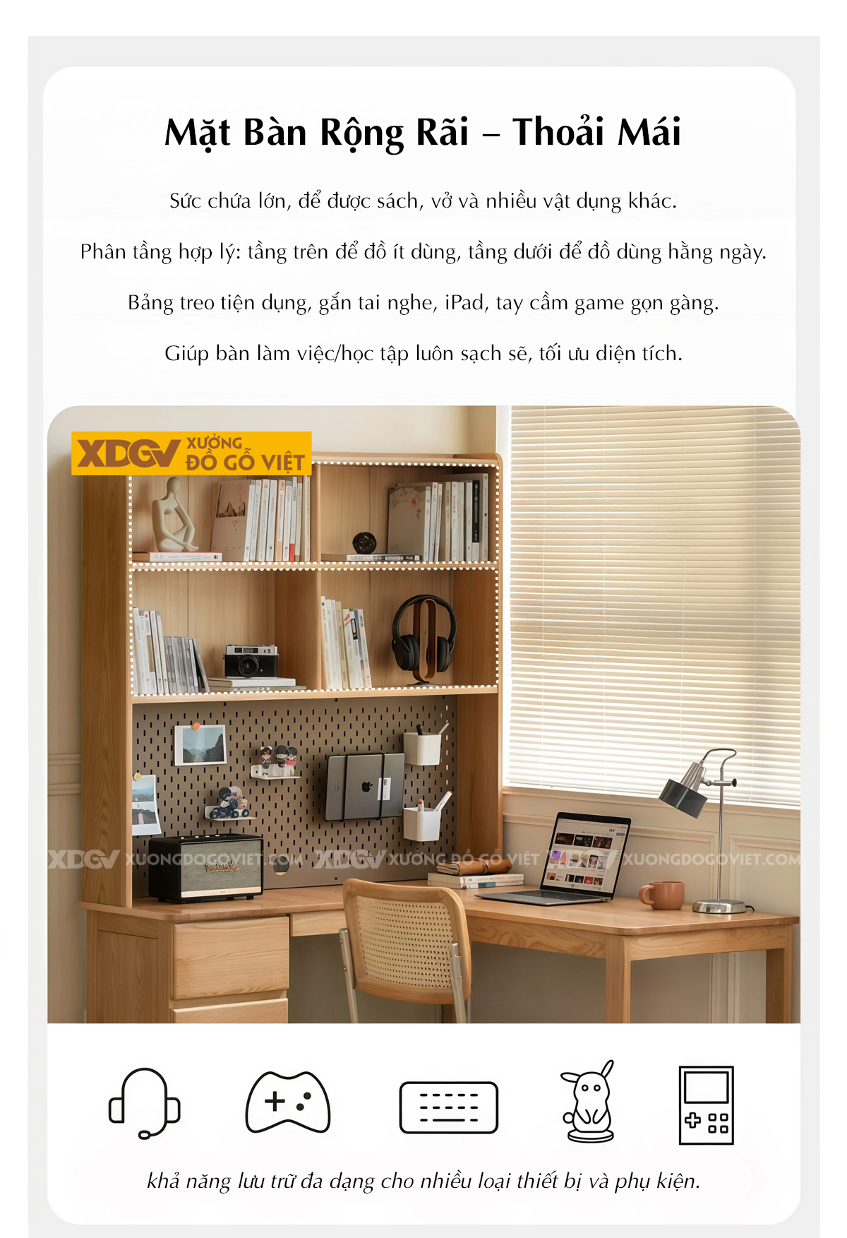 Bàn Học Góc L Công Thái Học Kết Hợp Kệ Sách Đa Năng