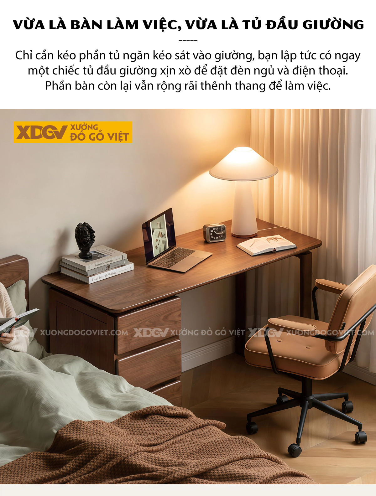 Bàn Làm Việc Bo Cạnh Gỗ Óc Chó Hiện Đại Mẫu Mới 2026