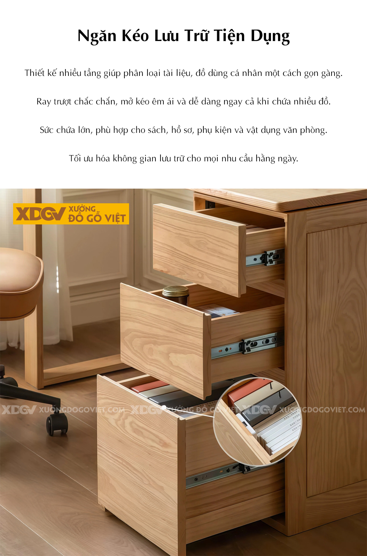 Bàn Làm Việc Chân Chữ U Bền Chắc Gỗ Sồi Mỹ Kiểu Tối Giản