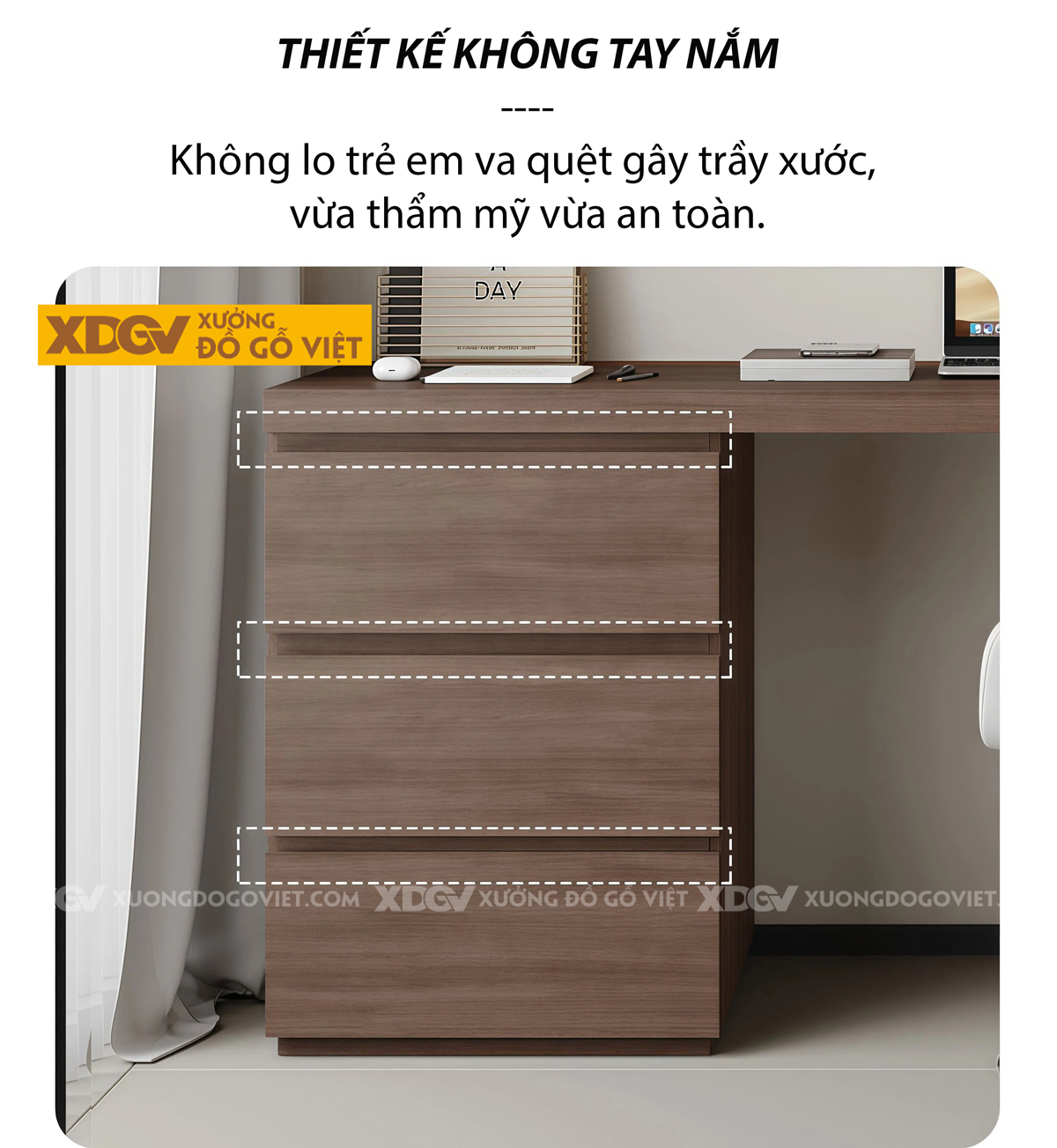 Bàn Làm Việc Gỗ Công Nghiệp Tích Hợp Tủ Ngăn Kéo Hiện Đại