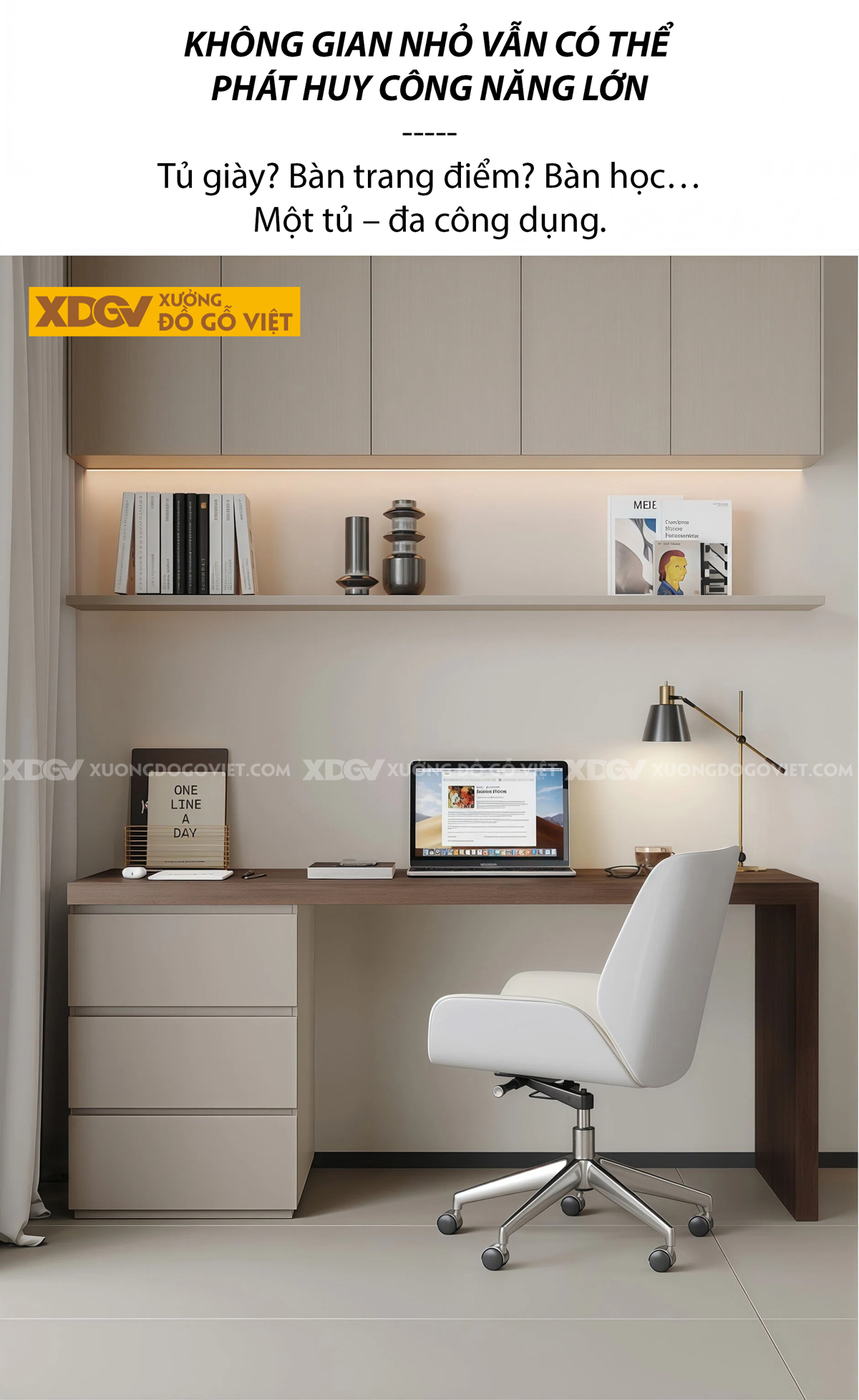 Bàn Làm Việc Gỗ Công Nghiệp Tích Hợp Tủ Ngăn Kéo Hiện Đại