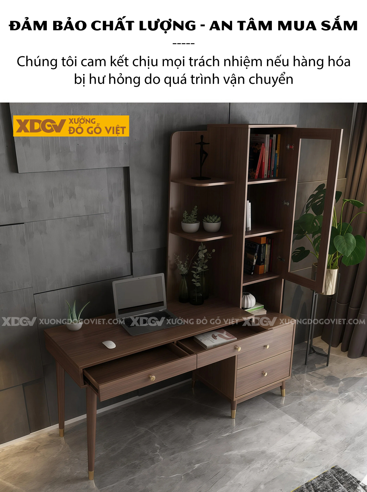 Bàn Làm Việc Gỗ MDF Chân Cao Kèm Tủ Lưu Trữ Đa Năng
