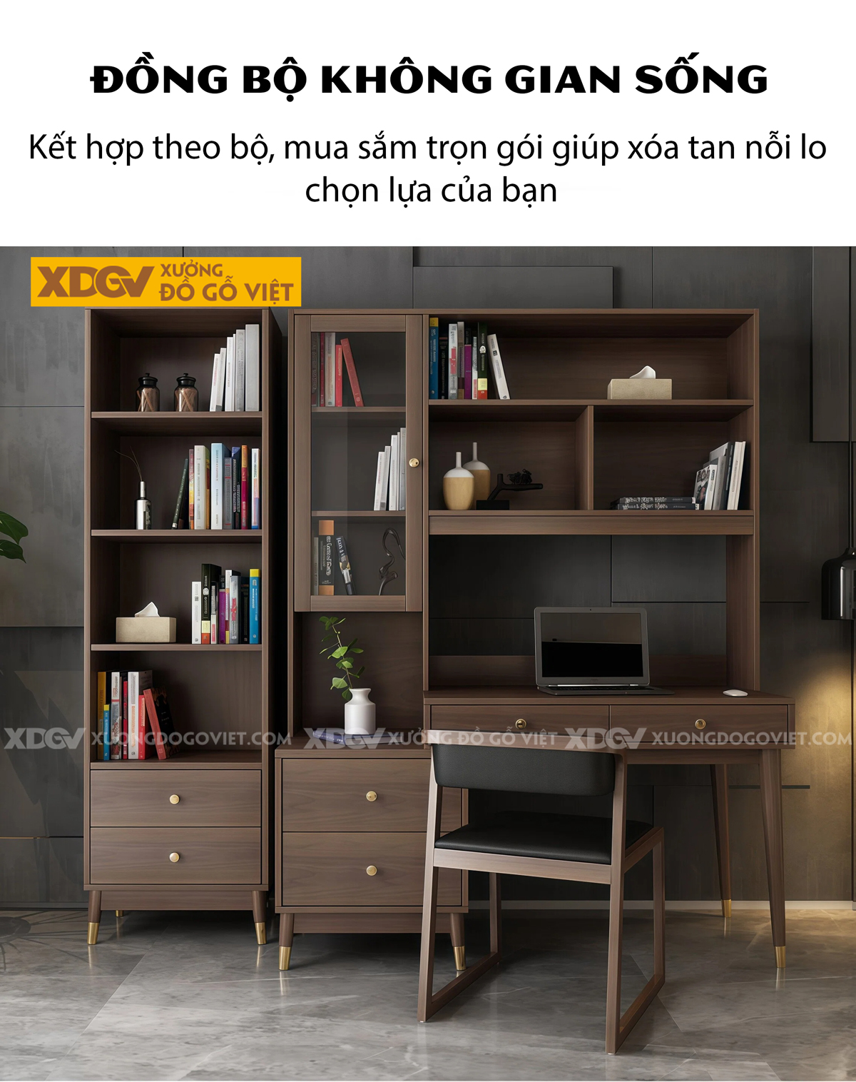 Bàn Làm Việc Gỗ MDF Hiện Đại Kết Hợp Tủ Lưu Trữ Thông Minh