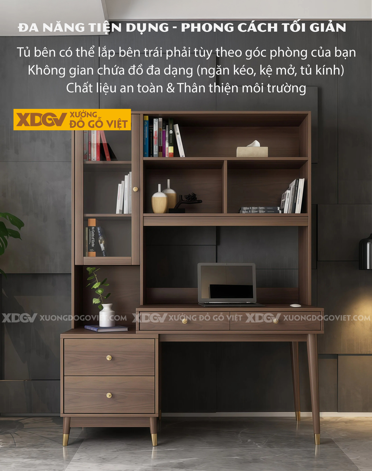 Bàn Làm Việc Gỗ MDF Hiện Đại Kết Hợp Tủ Lưu Trữ Thông Minh