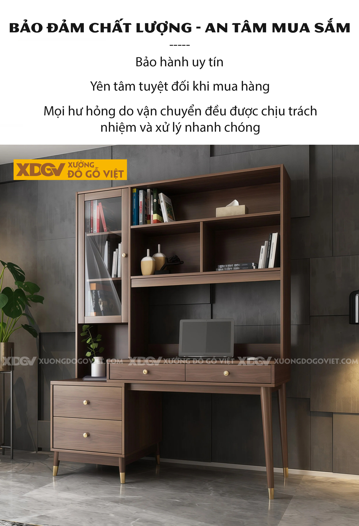 Bàn Làm Việc Gỗ MDF Hiện Đại Kết Hợp Tủ Lưu Trữ Thông Minh