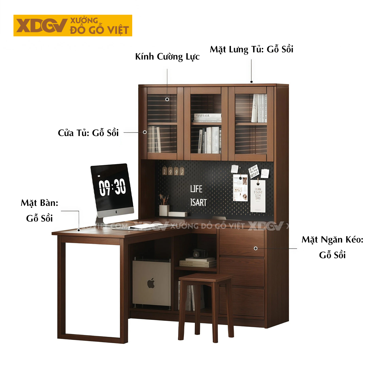 Bàn Làm Việc Gỗ Sồi Đa Năng Hình Chữ L Tối Ưu Diện Tích