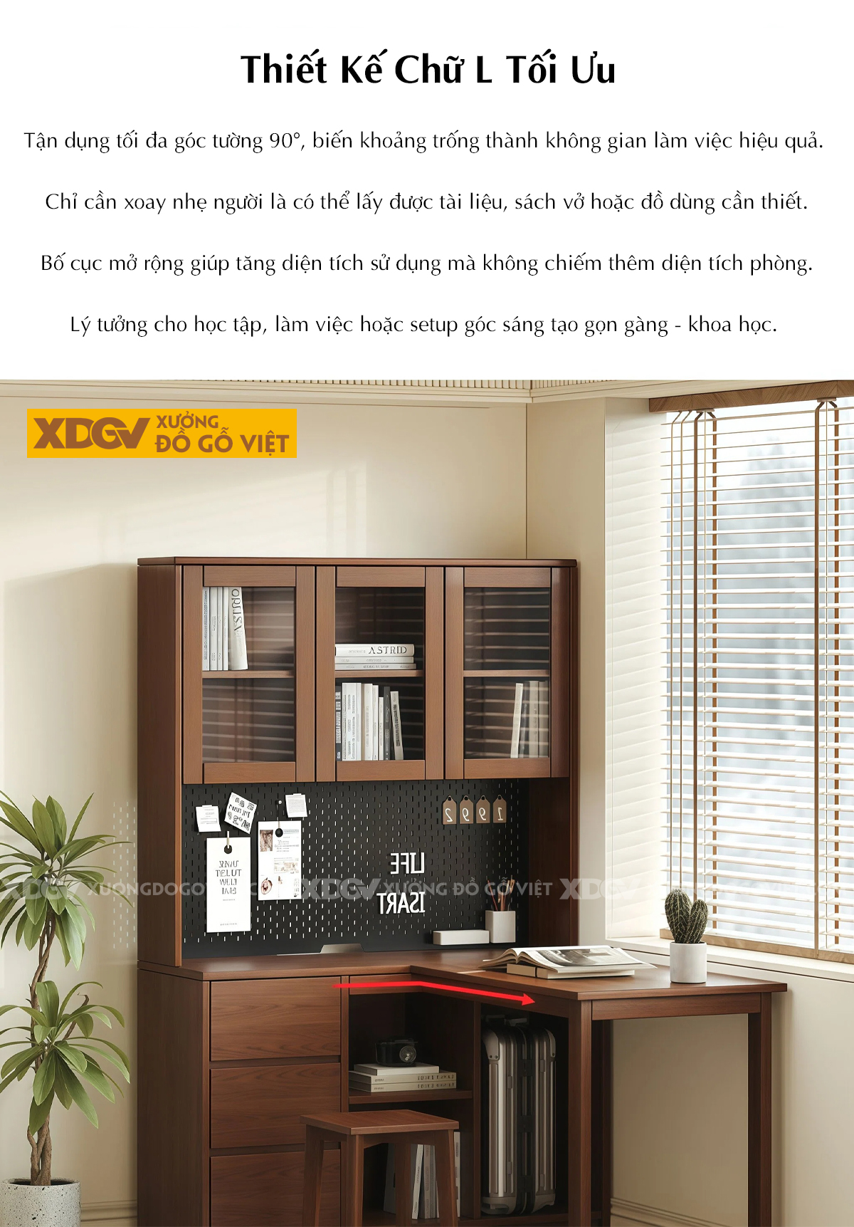 Bàn Làm Việc Gỗ Sồi Đa Năng Hình Chữ L Tối Ưu Diện Tích