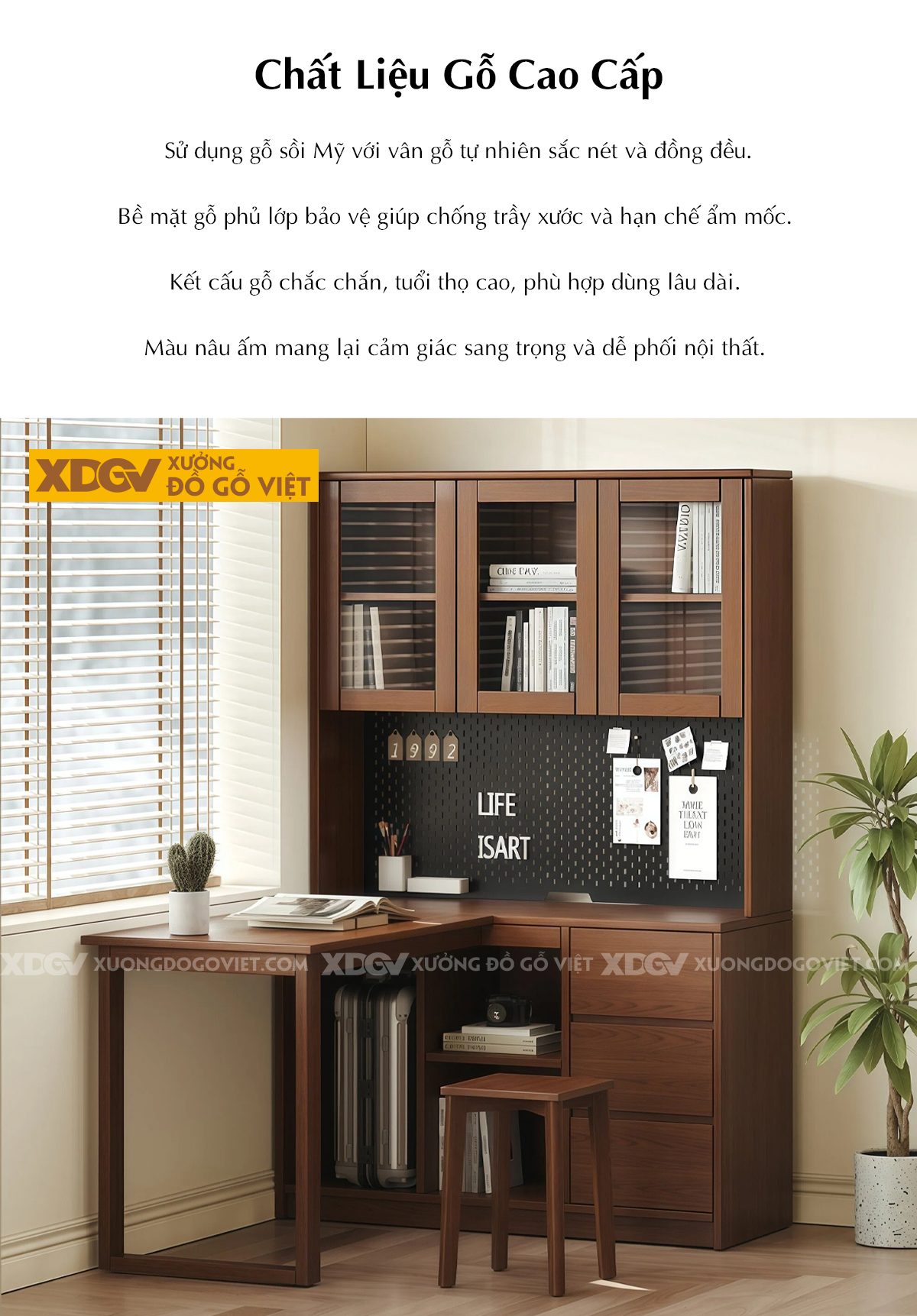 Bàn Làm Việc Gỗ Sồi Đa Năng Hình Chữ L Tối Ưu Diện Tích