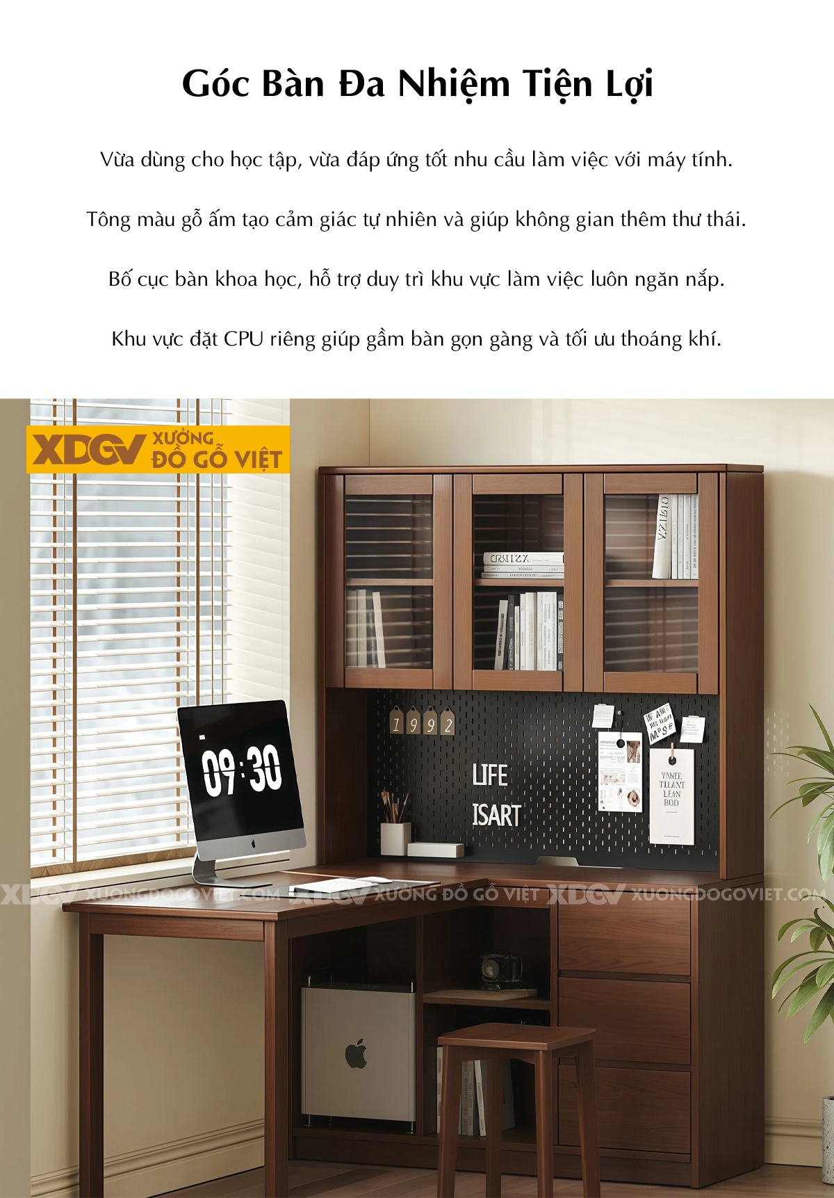 Bàn Làm Việc Gỗ Sồi Đa Năng Hình Chữ L Tối Ưu Diện Tích