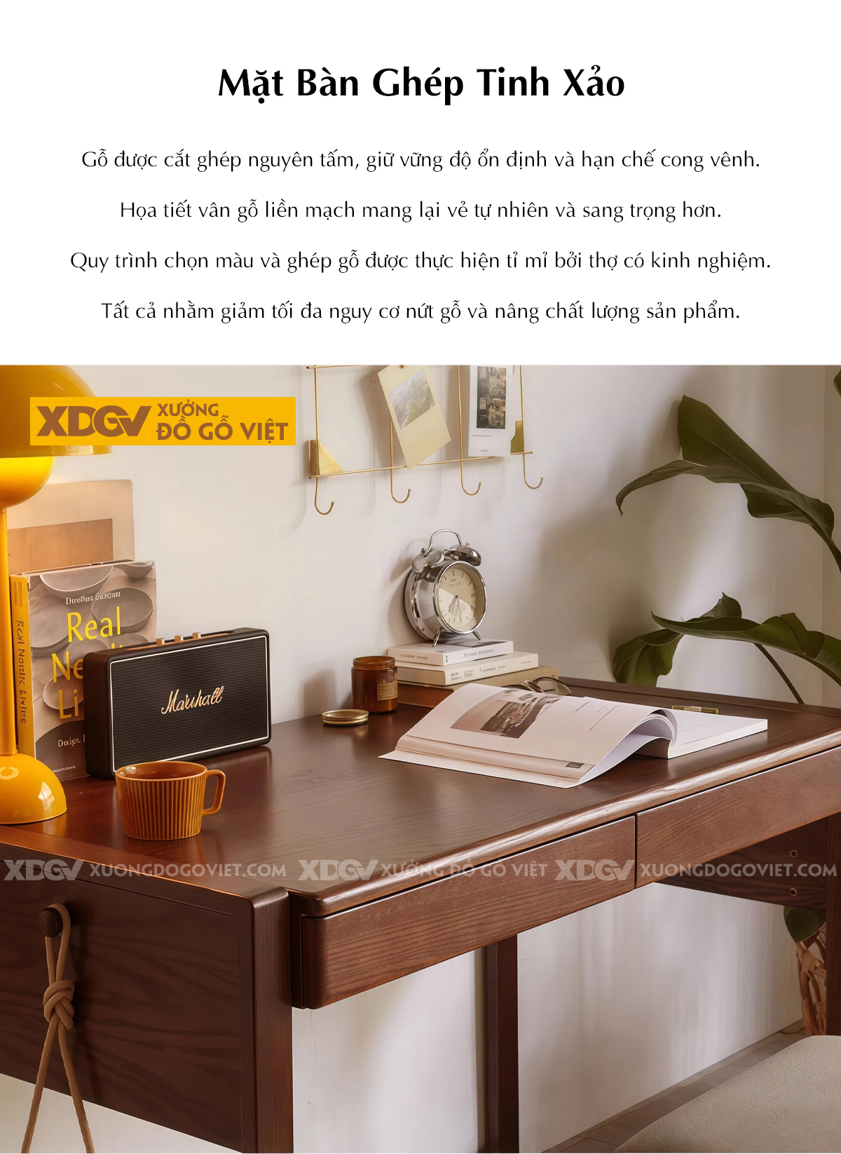 Bàn Làm Việc Gỗ Sồi Kết Hợp Kệ Và Ngăn Kéo Tiện Dụng