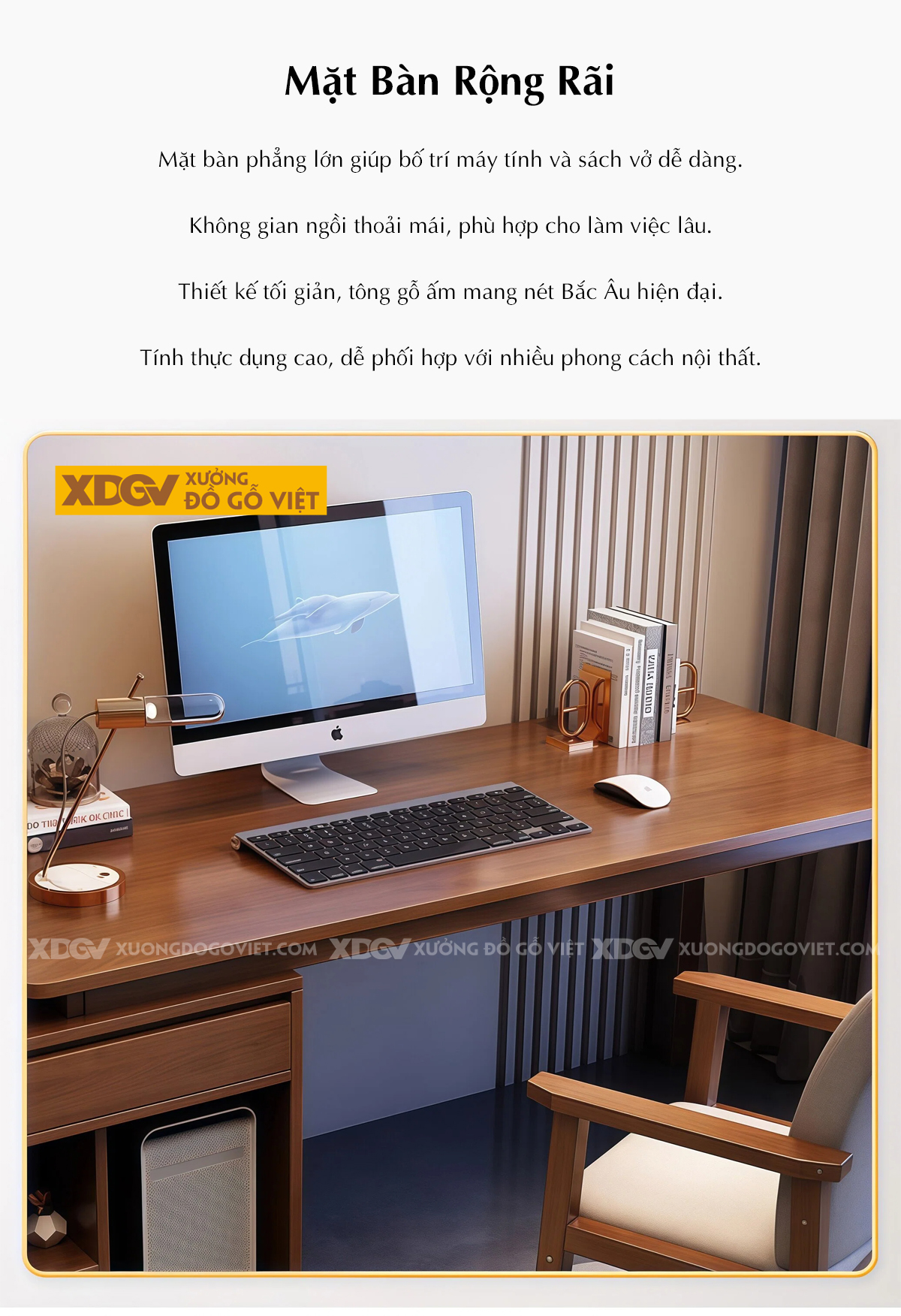 Bàn Làm Việc Gỗ Sồi Màu Óc Chó Kiểu Chữ L Cách Điệu Hiện Đại