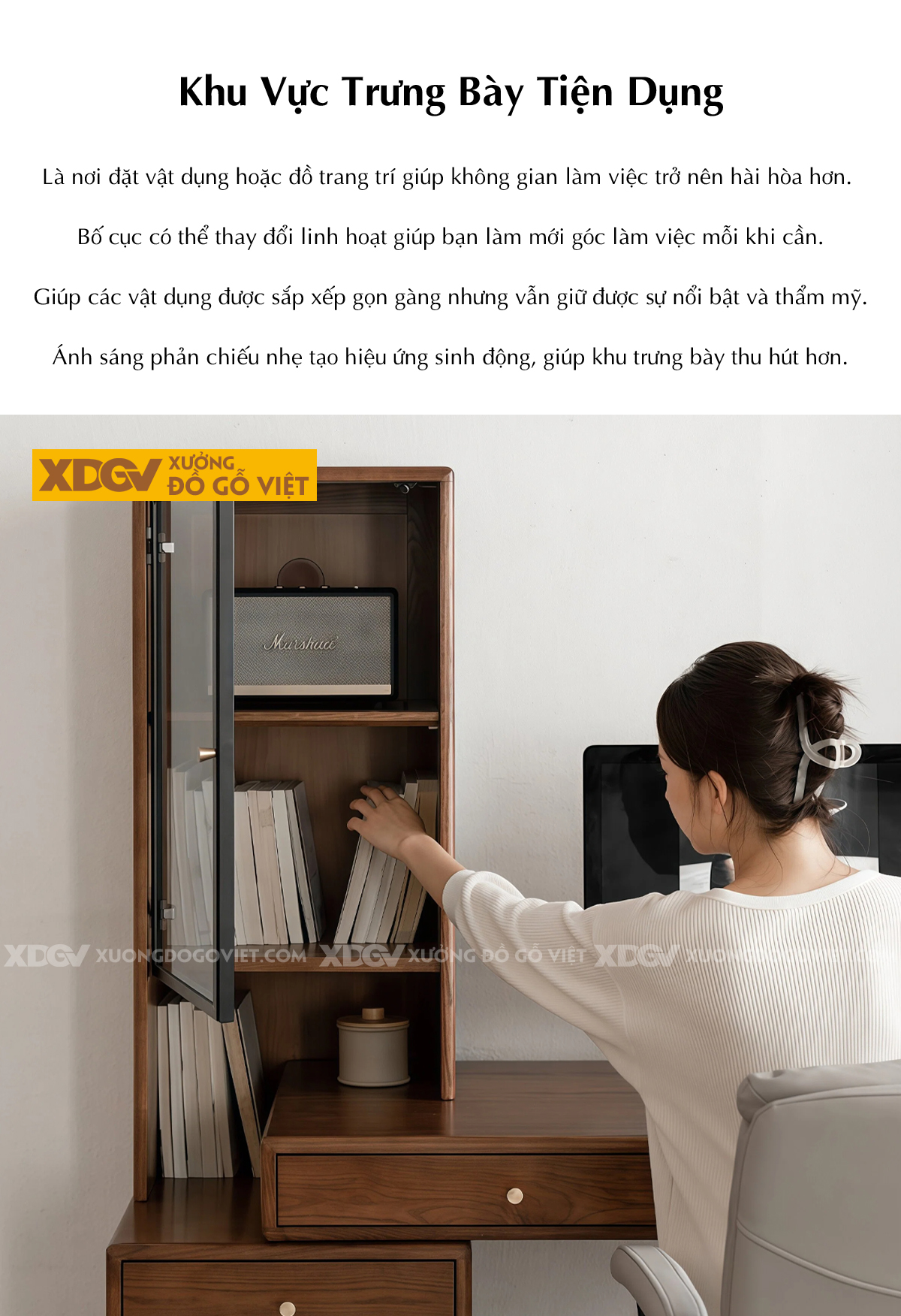 Bàn Làm Việc Gỗ Sồi Mỹ Kết Hợp Tủ Sách Hồ Sơ Tiện Ích