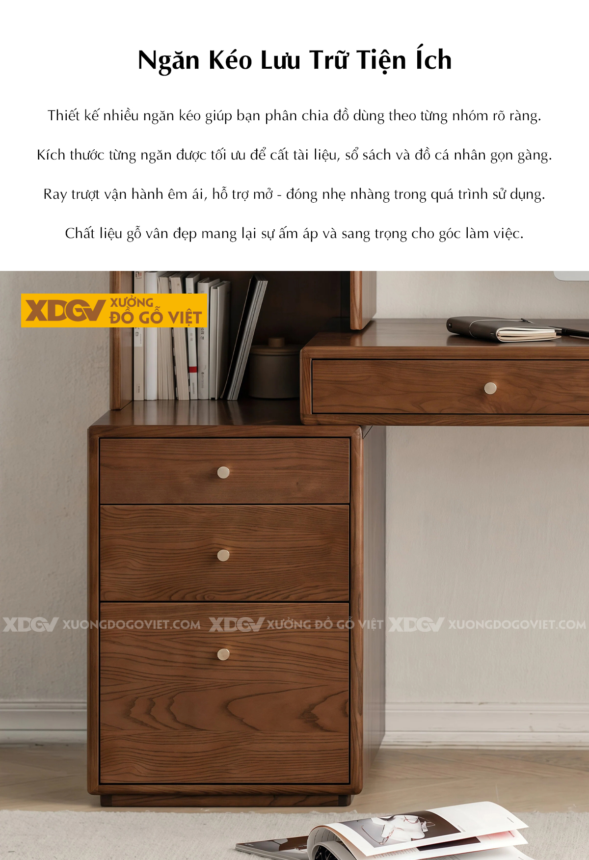 Bàn Làm Việc Gỗ Sồi Mỹ Kết Hợp Tủ Sách Hồ Sơ Tiện Ích