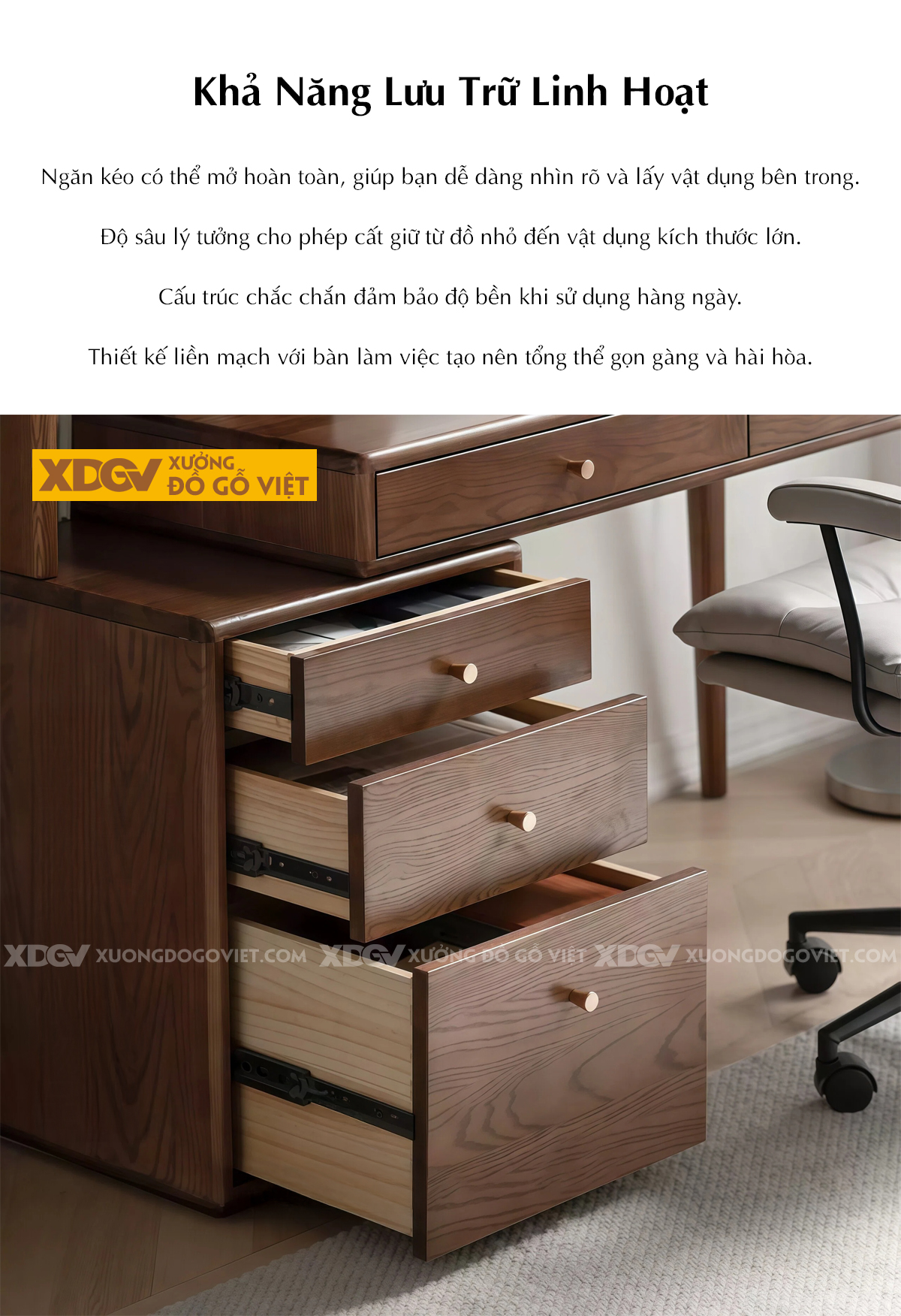 Bàn Làm Việc Gỗ Sồi Mỹ Kết Hợp Tủ Sách Hồ Sơ Tiện Ích