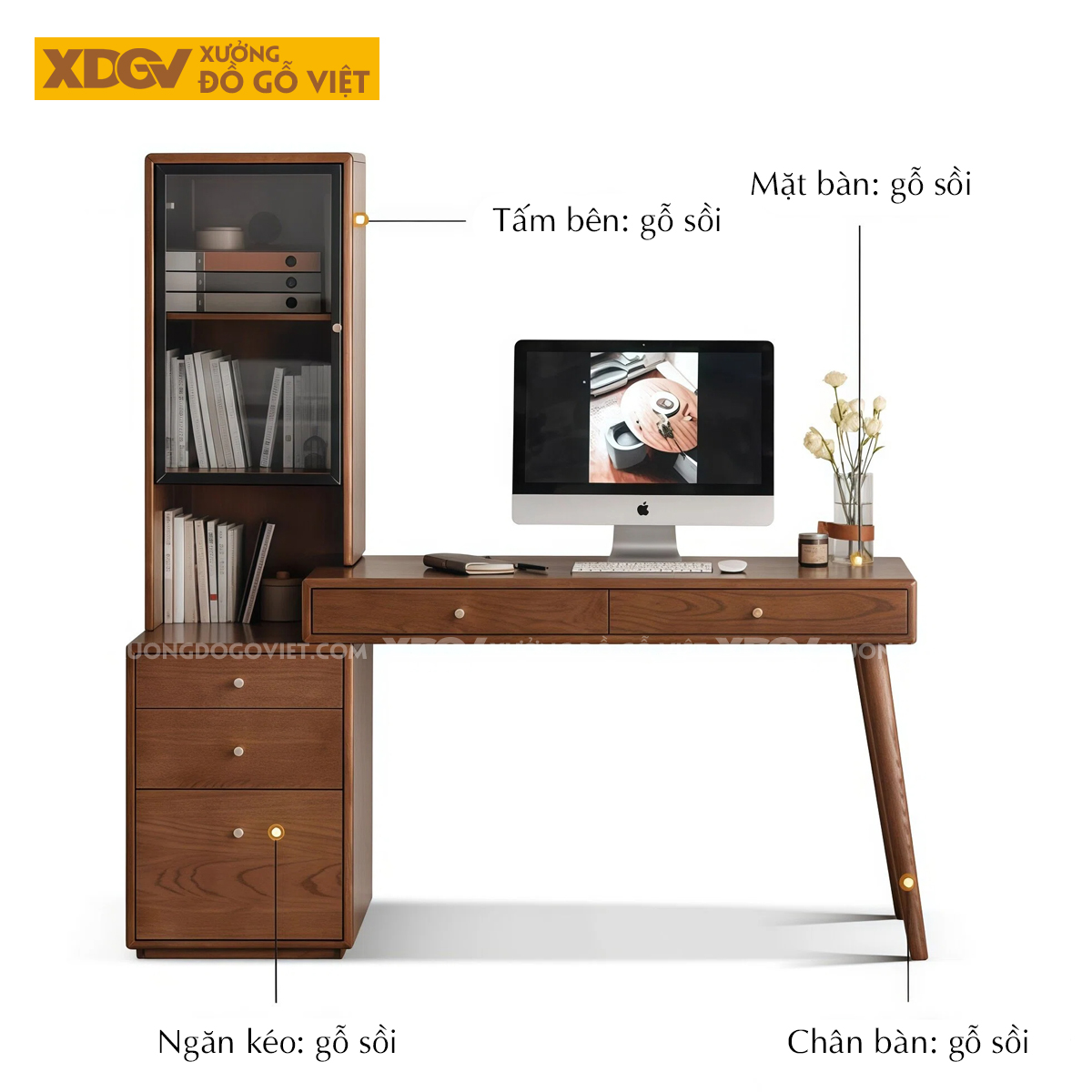 Bàn Làm Việc Gỗ Sồi Mỹ Kết Hợp Tủ Sách Hồ Sơ Tiện Ích