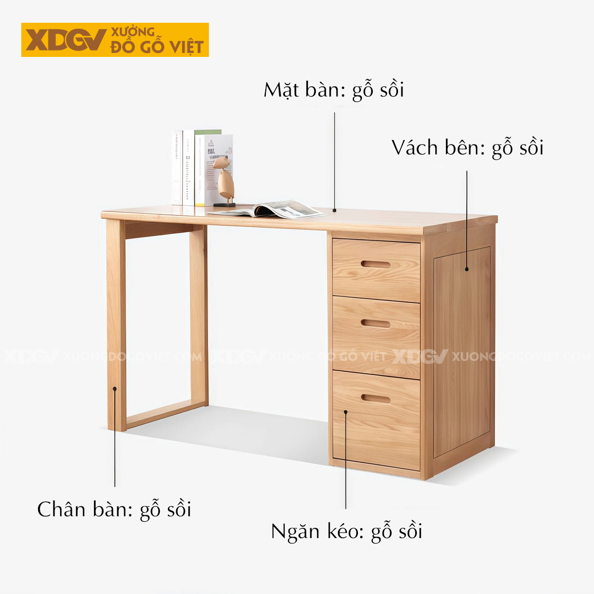 Bàn Làm Việc Gỗ Sồi Mỹ Khung Chữ U Bền Bỉ Chống Cong Vênh