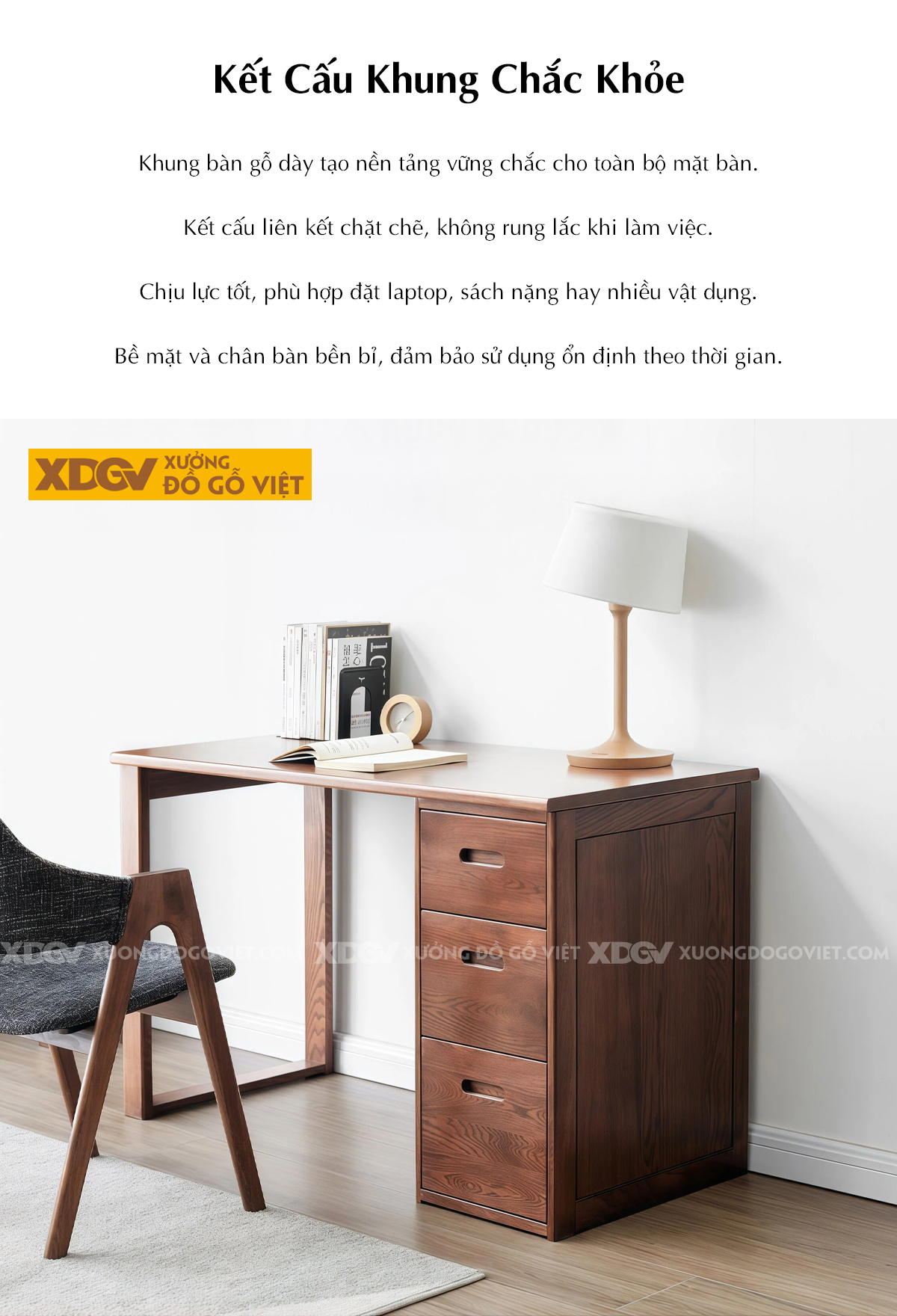 Bàn Làm Việc Gỗ Sồi Mỹ Khung Chữ U Bền Bỉ Chống Cong Vênh